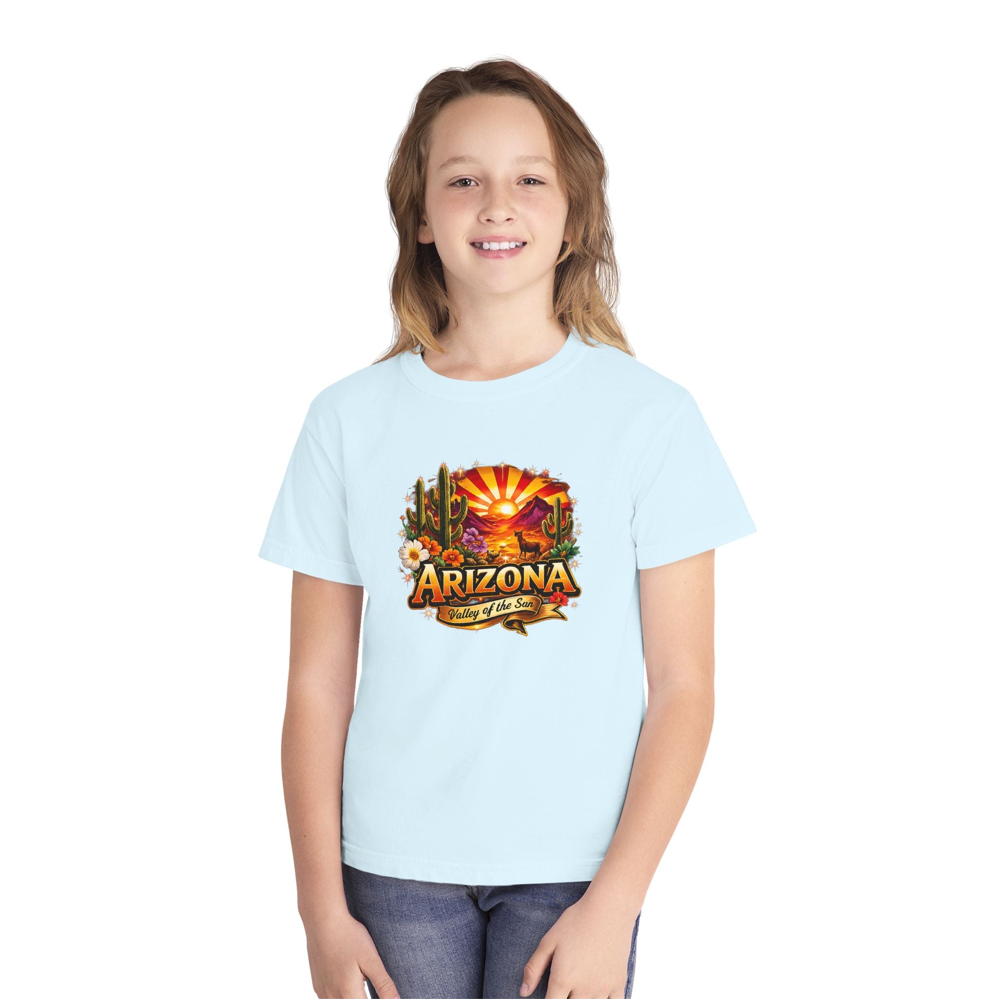 Arizona Vintage Sunset Youth Tee — "Arizona: Valley of the Sun" Graphic