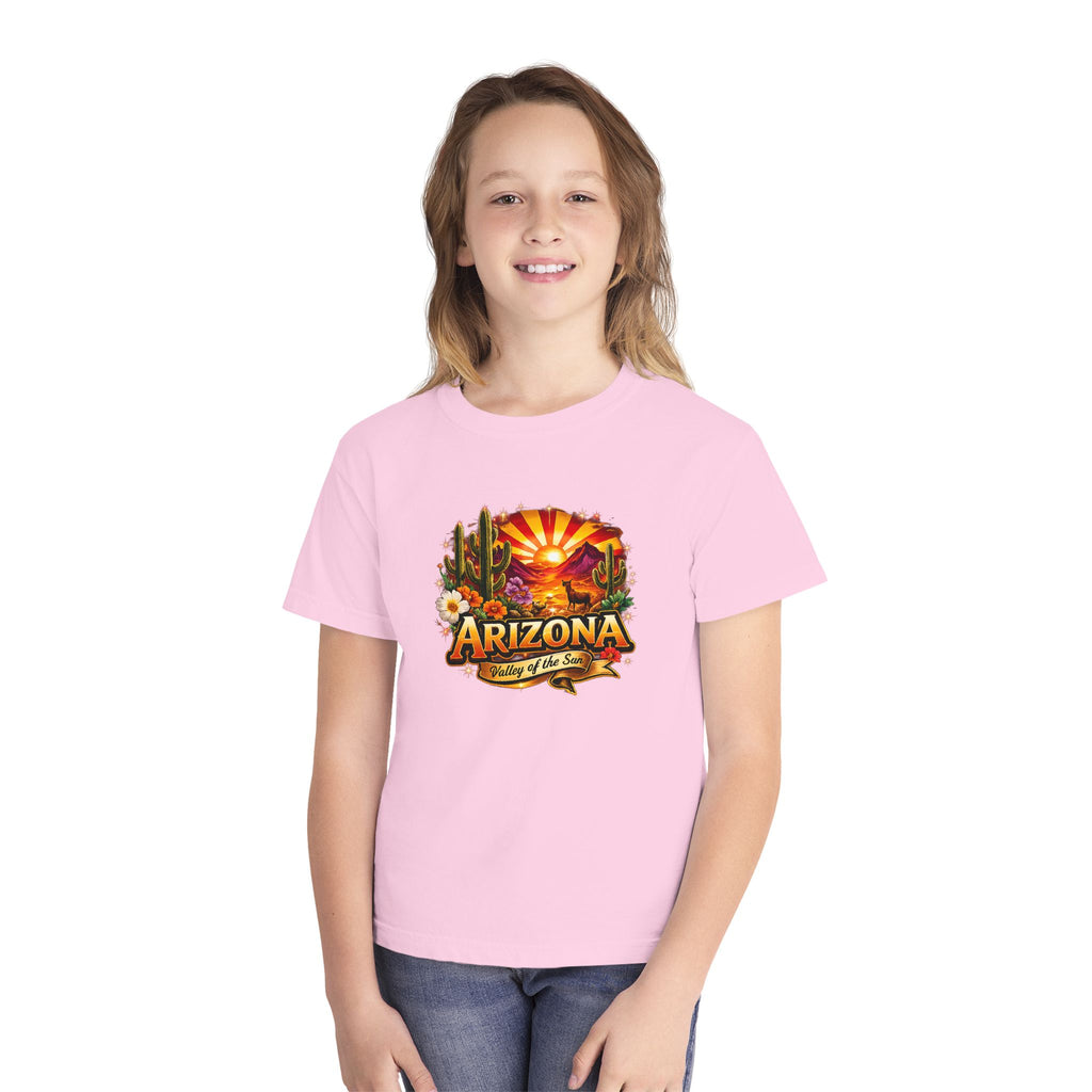Arizona Vintage Sunset Youth Tee — "Arizona: Valley of the Sun" Graphic