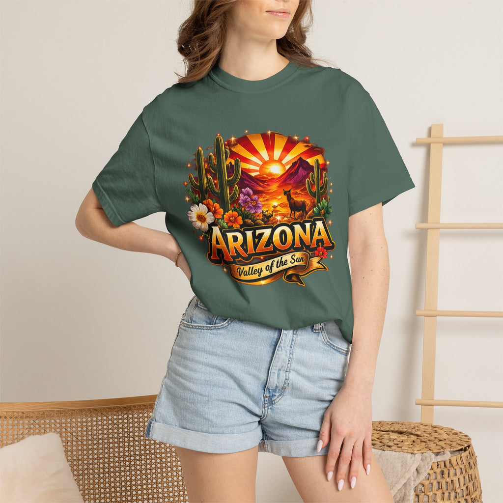 Arizona Sunset Desert T-Shirt — "Arizona: Valley of the Sun" Graphic Tee