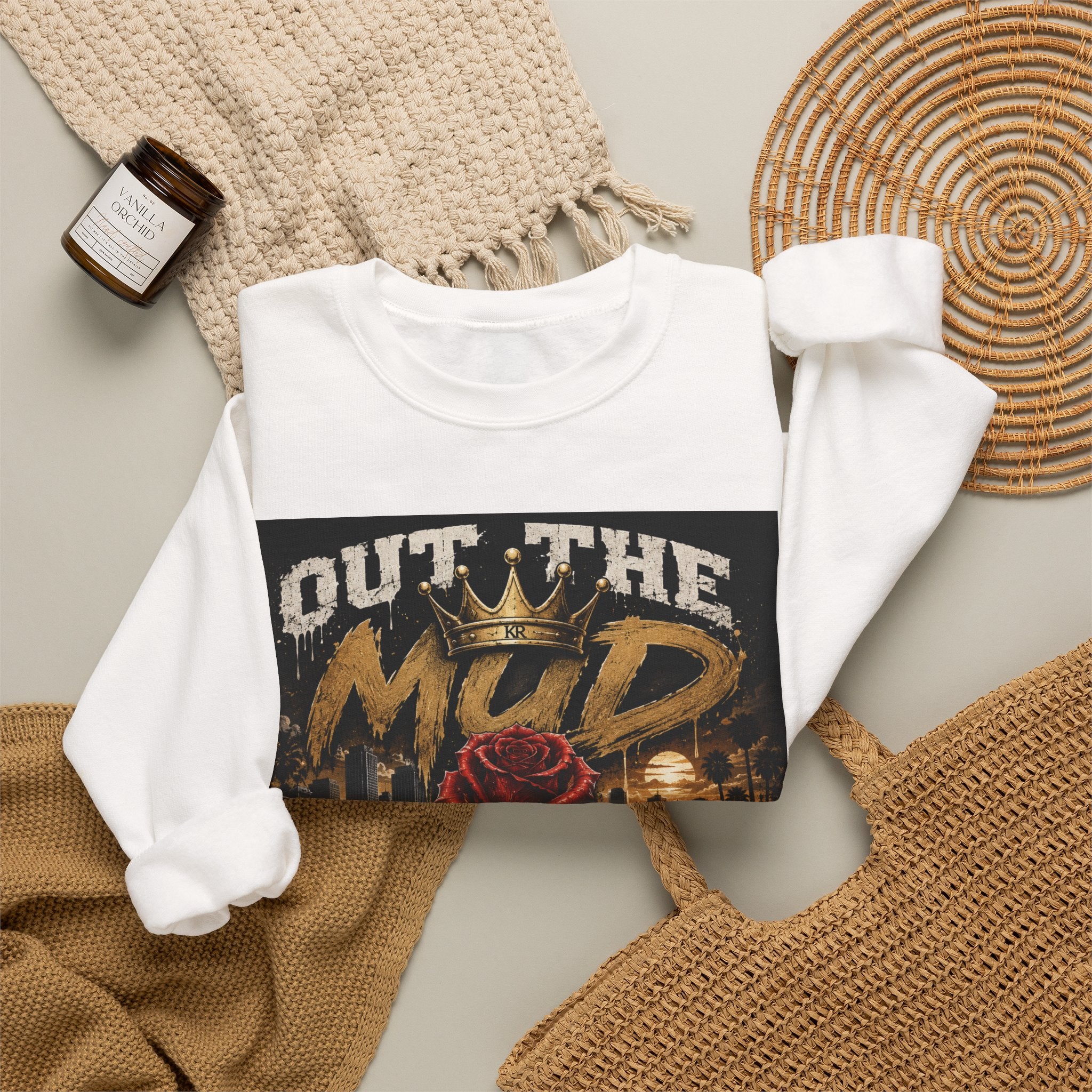 Crewneck Sweatshirt - "Out the Mud Royalty" Vintage Rose & Crown Graphic