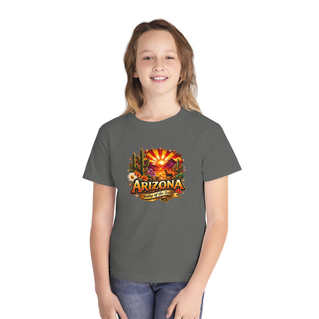 Arizona Vintage Sunset Youth Tee — "Arizona: Valley of the Sun" Graphic