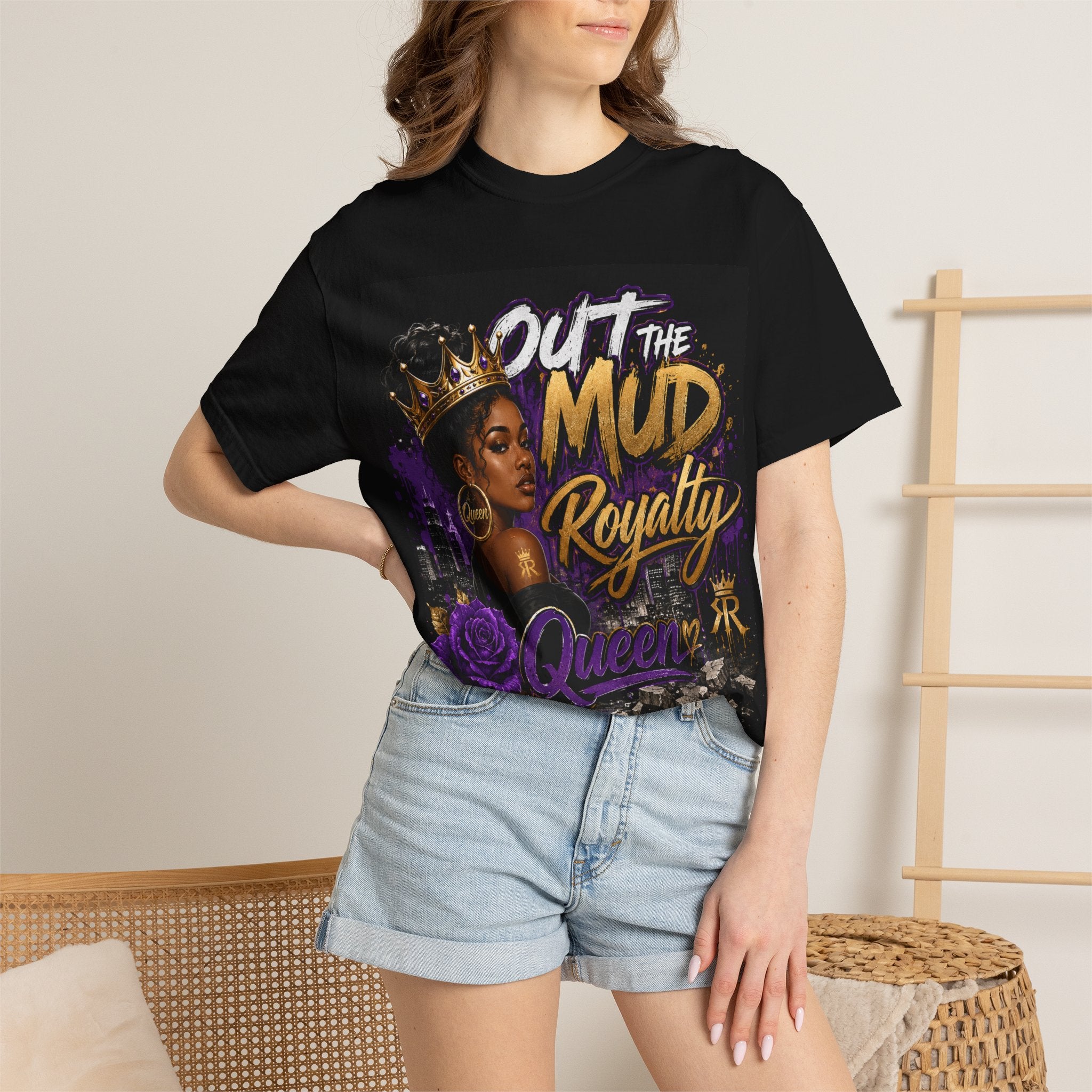 Out the Mud Royalty Queen T-Shirt — Black Queen Crown Graphic Tee