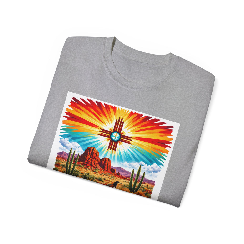 Desert Vibes Arizona T-Shirt – Southwestern Sunset Cactus Graphic with AZ-10 Back