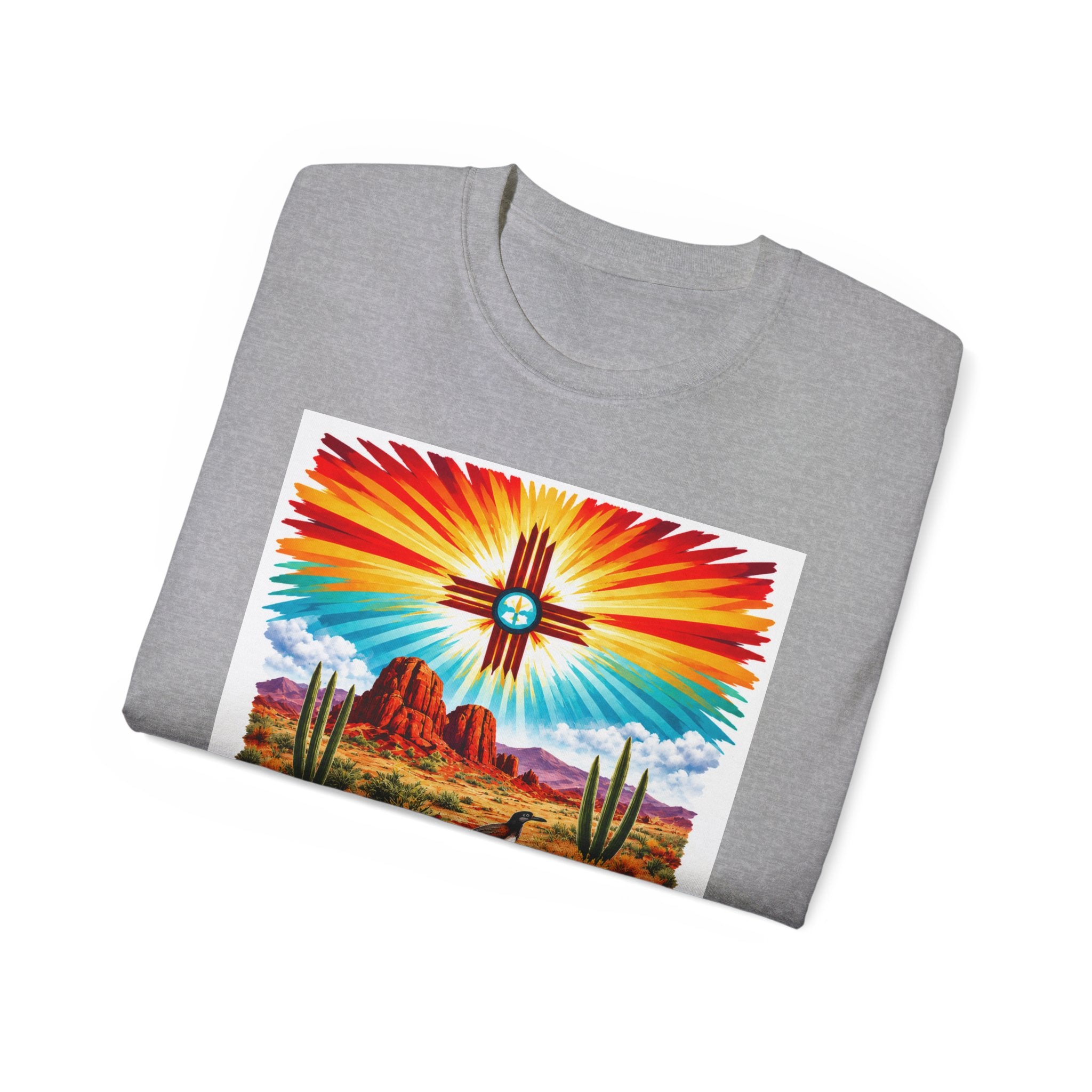 Desert Vibes Arizona T-Shirt – Southwestern Sunset Cactus Graphic with AZ-10 Back