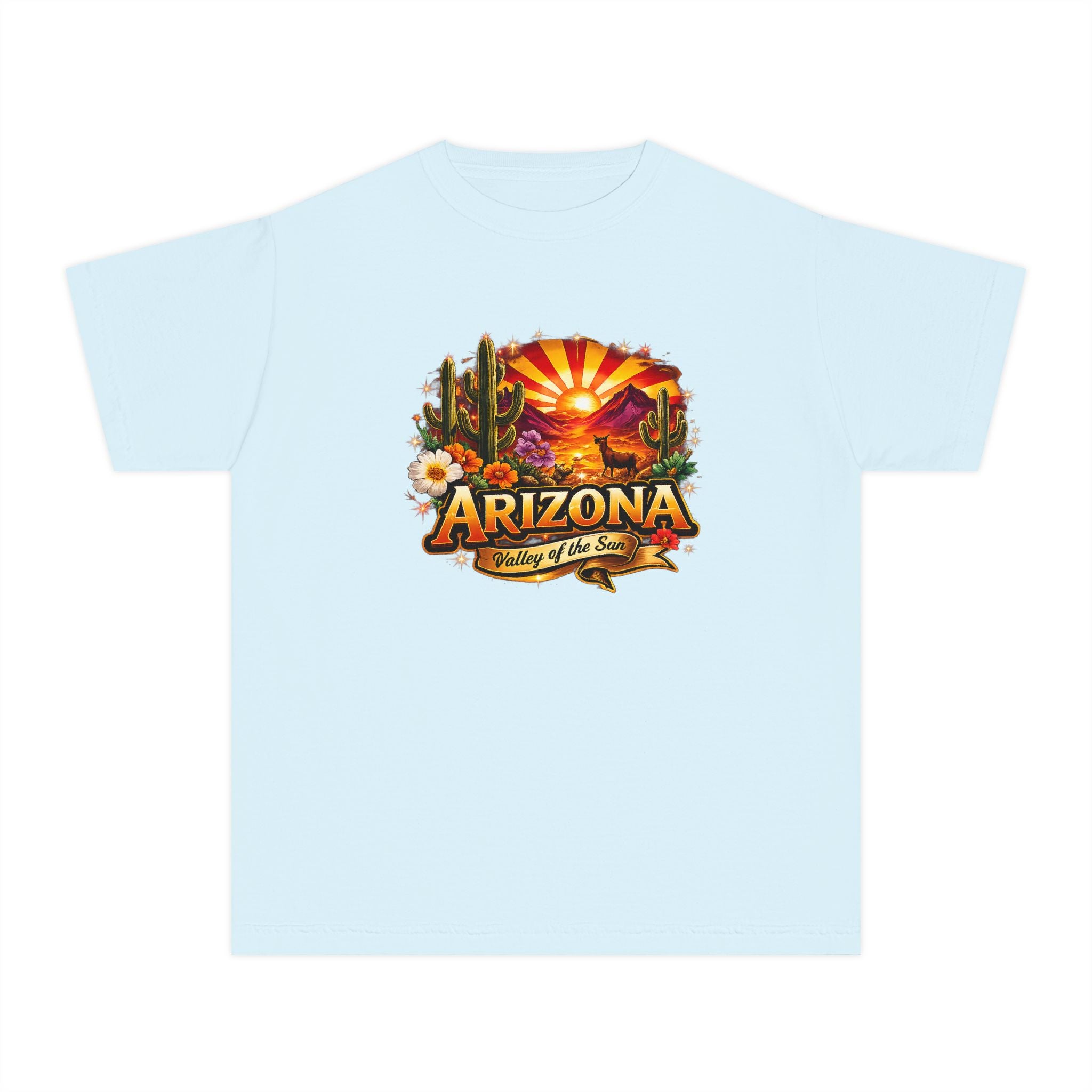 Arizona Vintage Sunset Youth Tee — "Arizona: Valley of the Sun" Graphic
