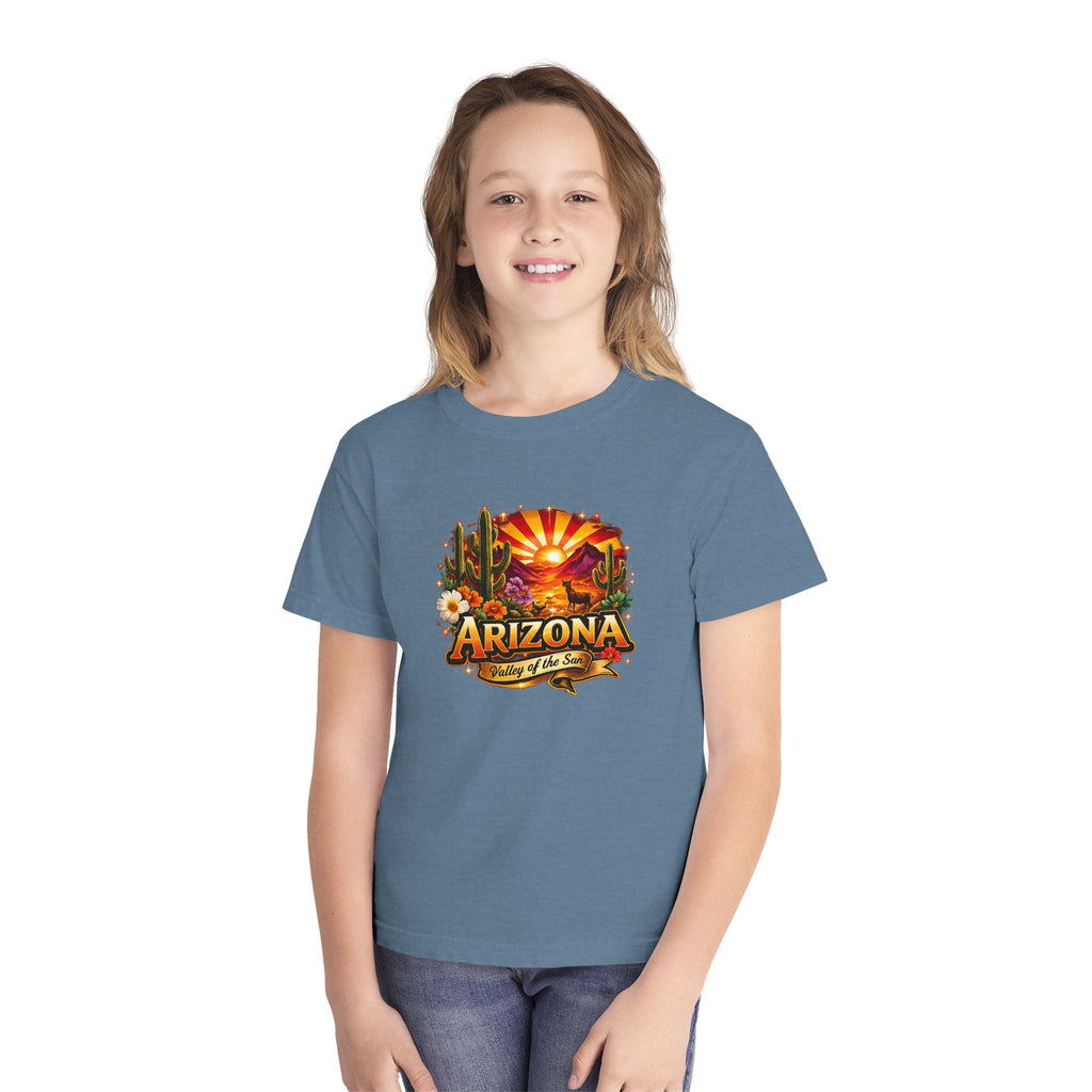 Arizona Vintage Sunset Youth Tee — "Arizona: Valley of the Sun" Graphic