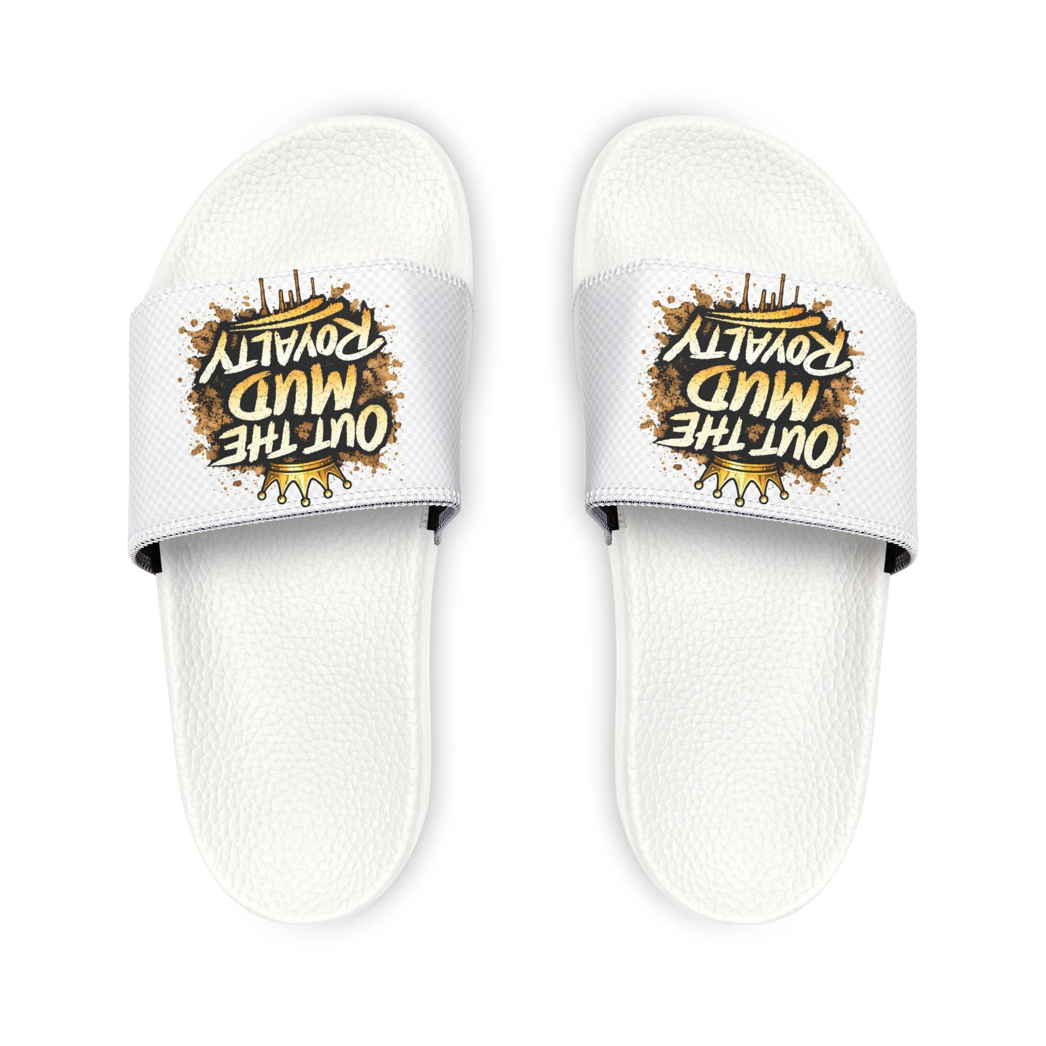 Youth Slide Sandals with Removable Strap — "Out the Mud Royalty" Graphic