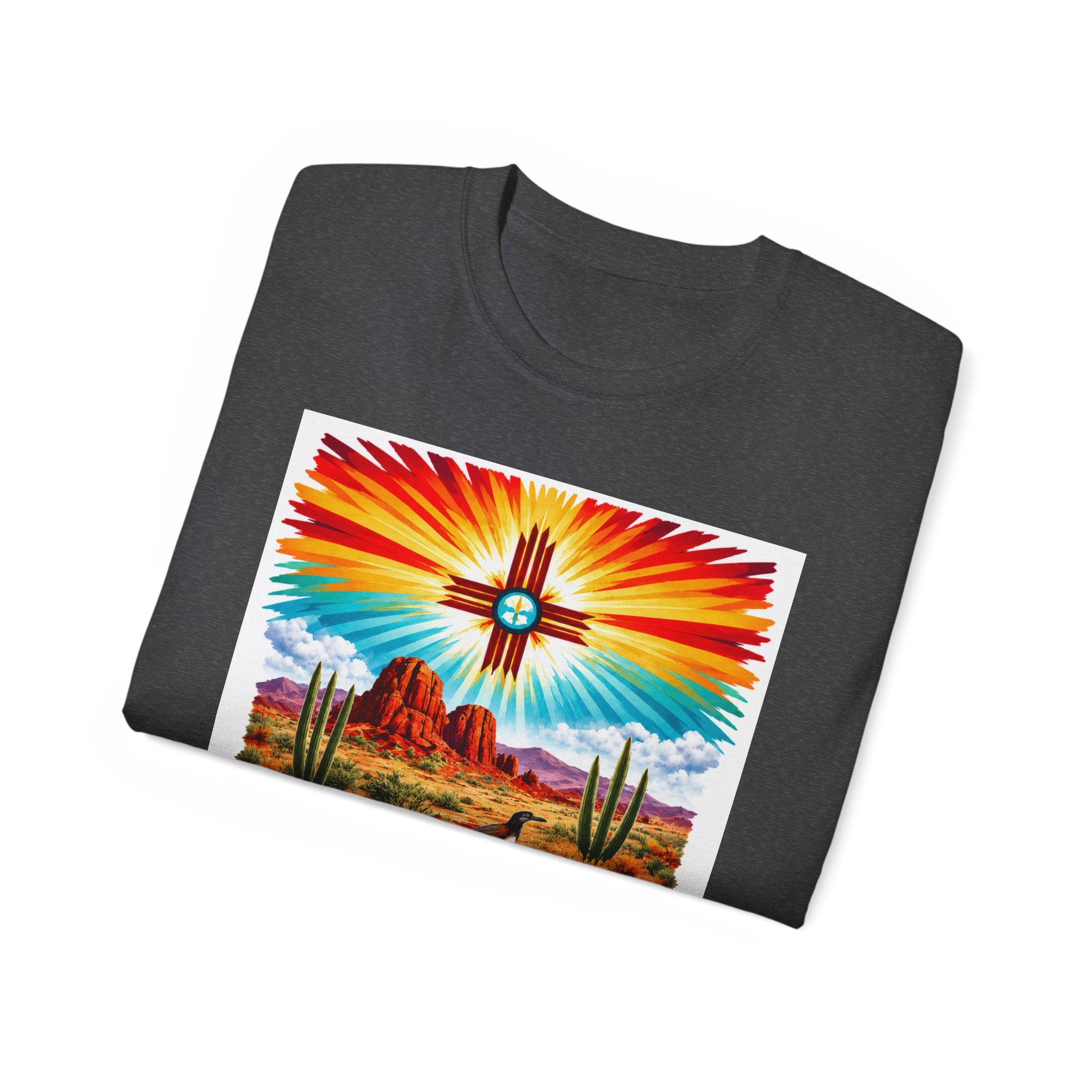 Desert Vibes Arizona T-Shirt – Southwestern Sunset Cactus Graphic with AZ-10 Back