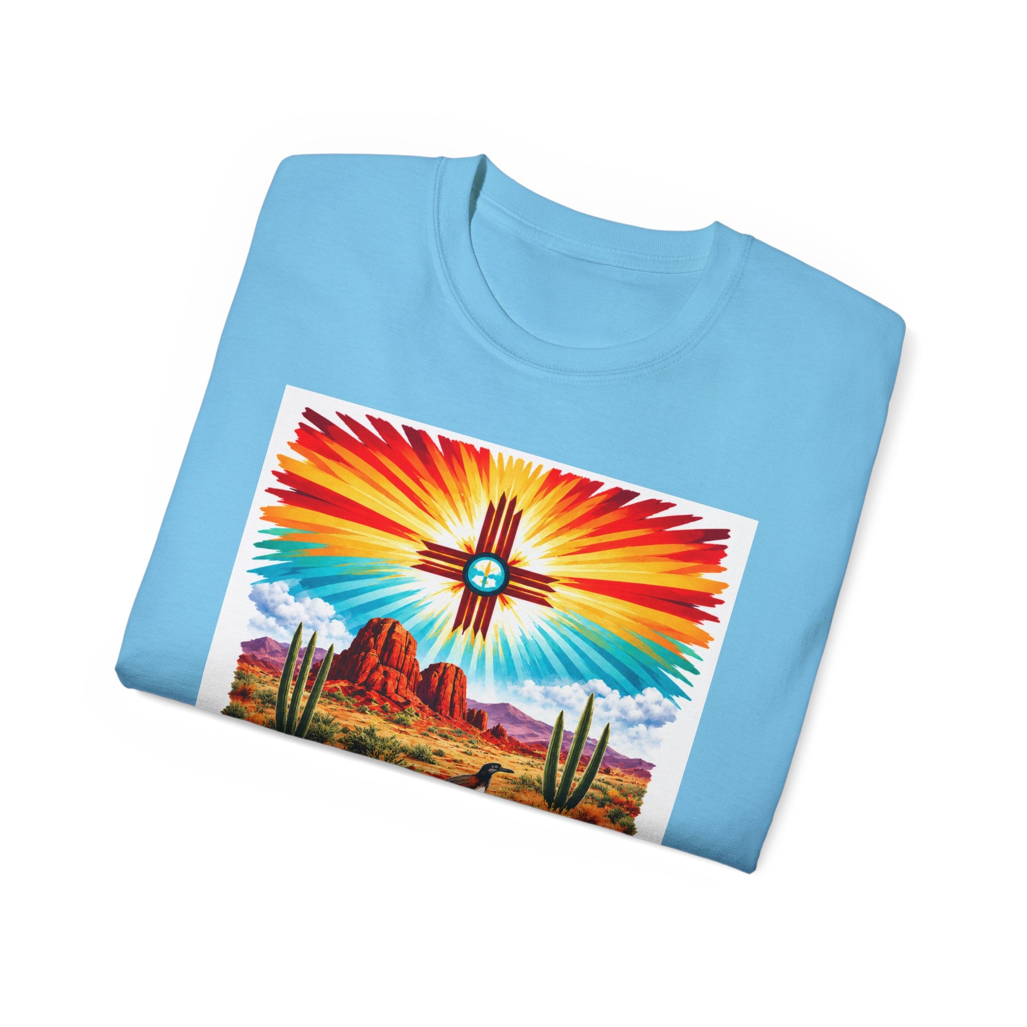Desert Vibes Arizona T-Shirt – Southwestern Sunset Cactus Graphic with AZ-10 Back