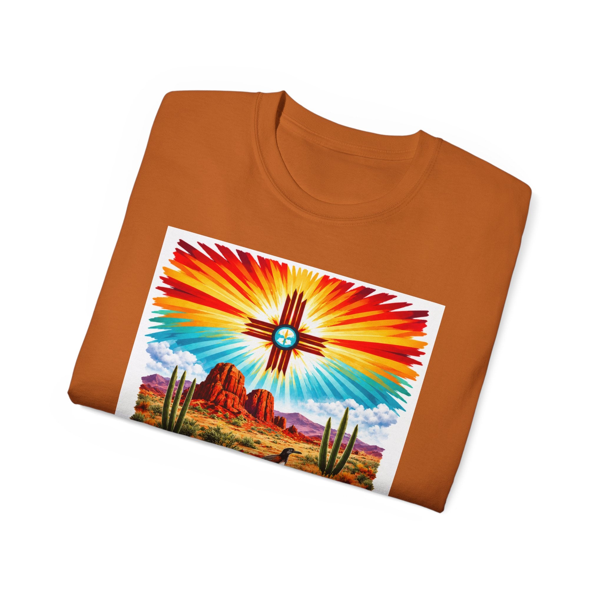 Desert Vibes Arizona T-Shirt – Southwestern Sunset Cactus Graphic with AZ-10 Back