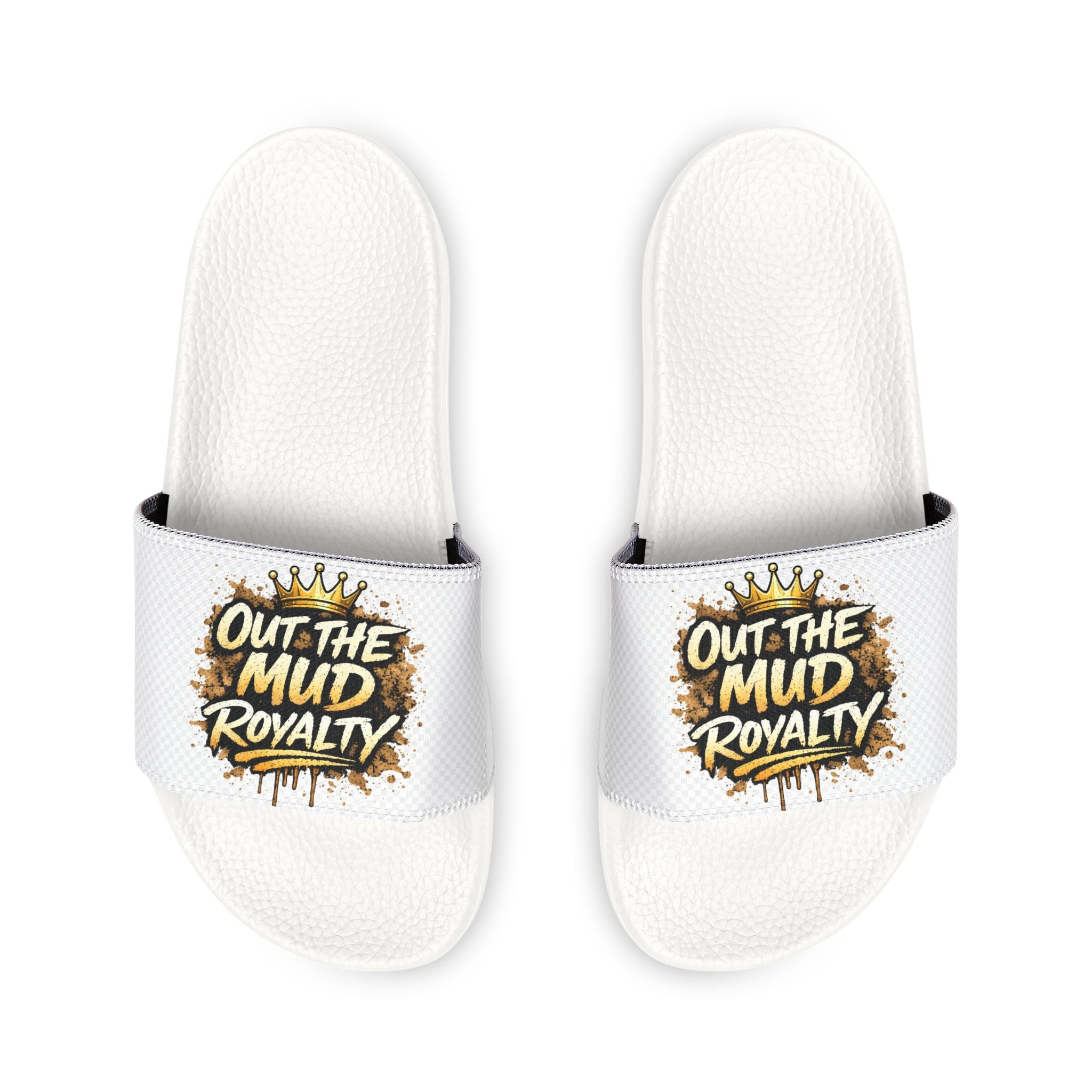 Youth Slide Sandals with Removable Strap — "Out the Mud Royalty" Graphic