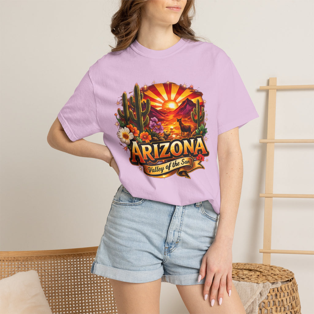 Arizona Sunset Desert T-Shirt — "Arizona: Valley of the Sun" Graphic Tee