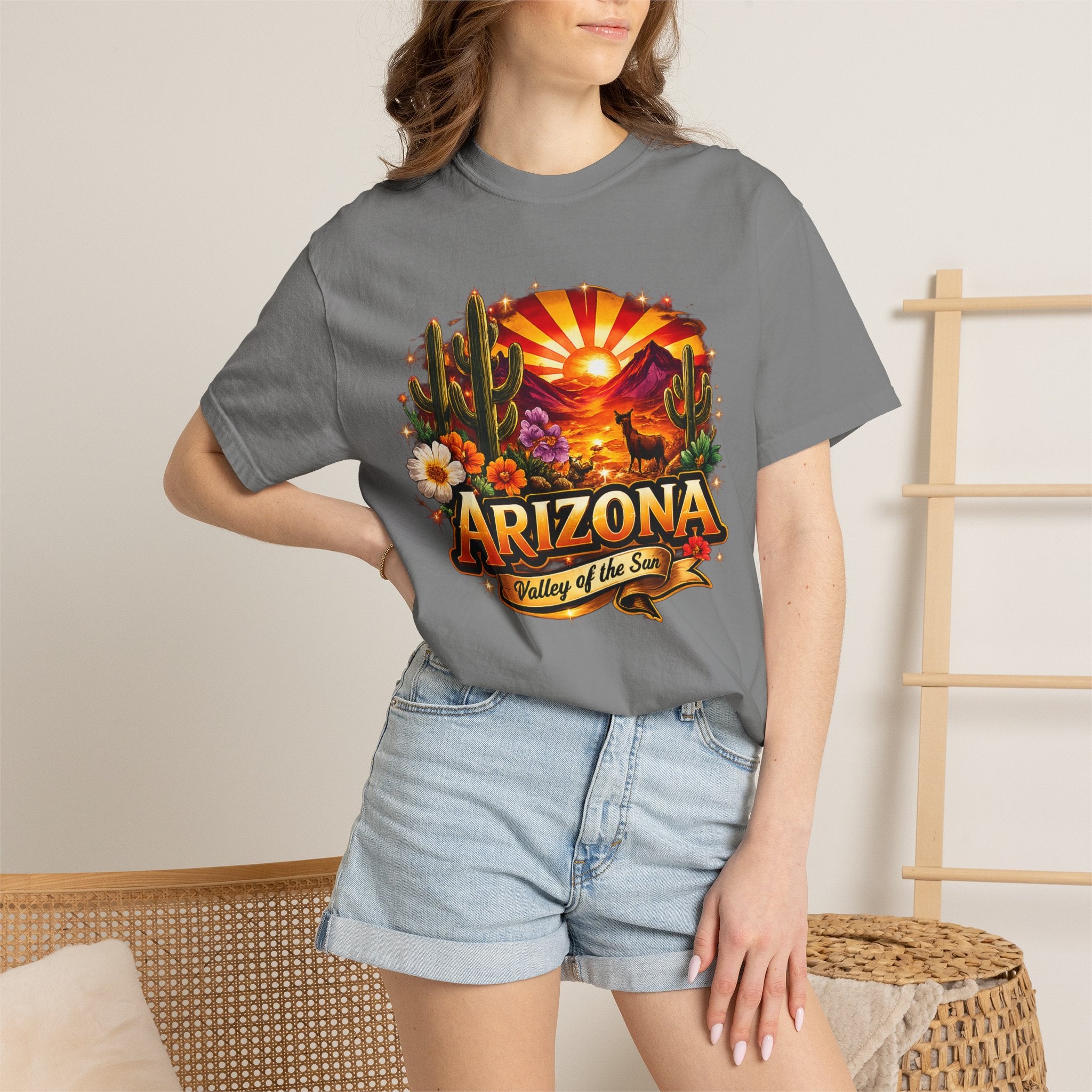 Arizona Sunset Desert T-Shirt — "Arizona: Valley of the Sun" Graphic Tee