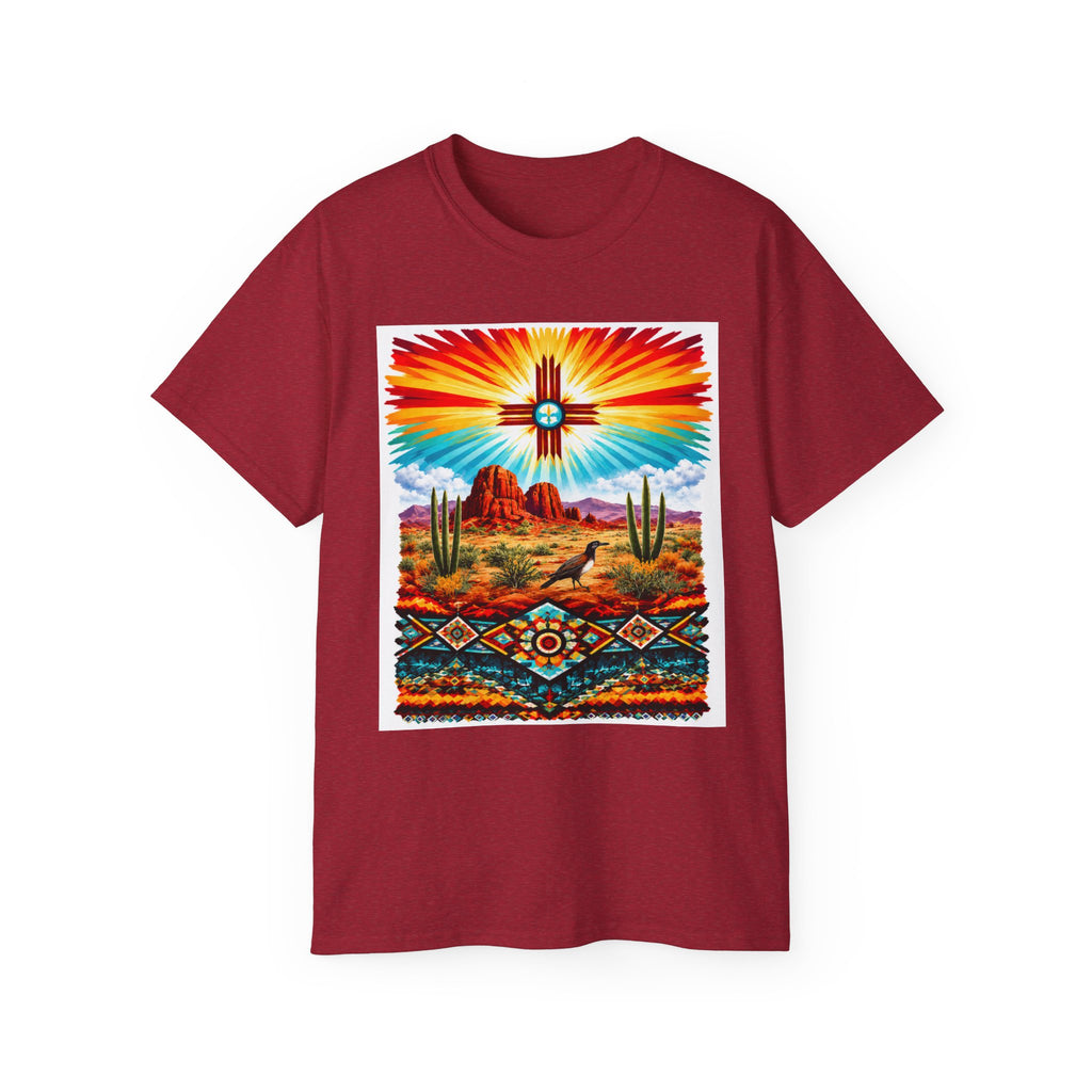 Desert Vibes Arizona T-Shirt – Southwestern Sunset Cactus Graphic with AZ-10 Back