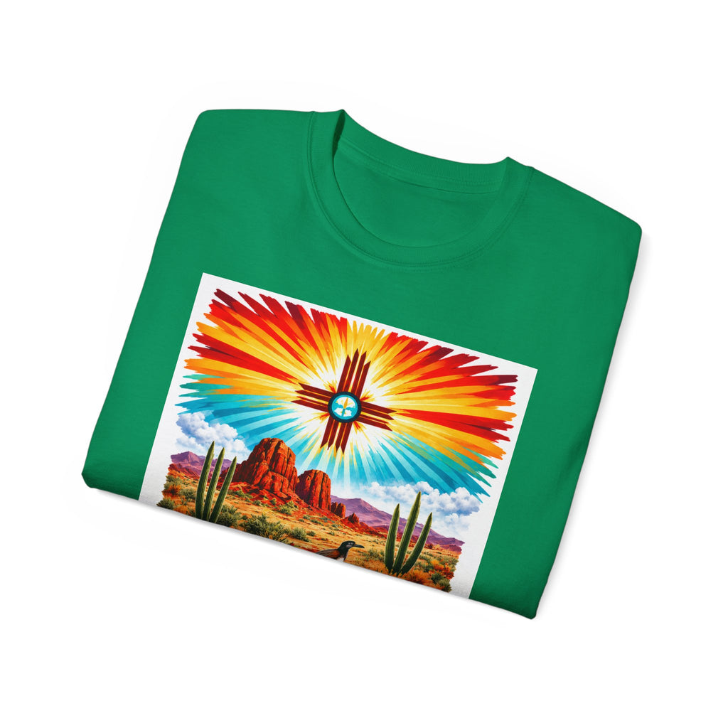 Desert Vibes Arizona T-Shirt – Southwestern Sunset Cactus Graphic with AZ-10 Back