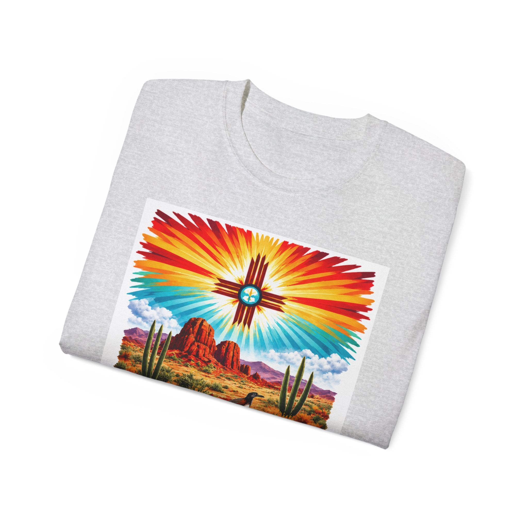 Desert Vibes Arizona T-Shirt – Southwestern Sunset Cactus Graphic with AZ-10 Back