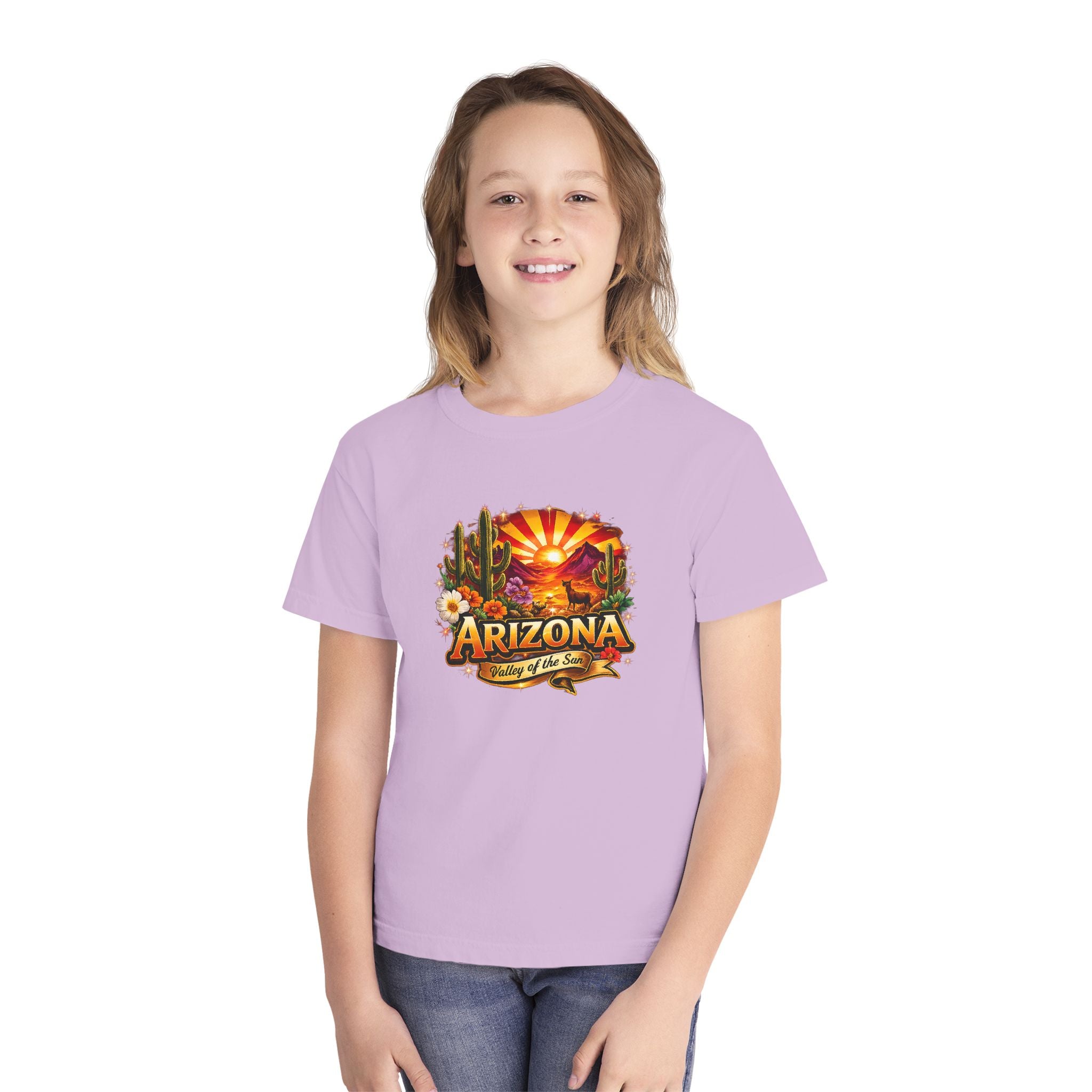 Arizona Vintage Sunset Youth Tee — "Arizona: Valley of the Sun" Graphic