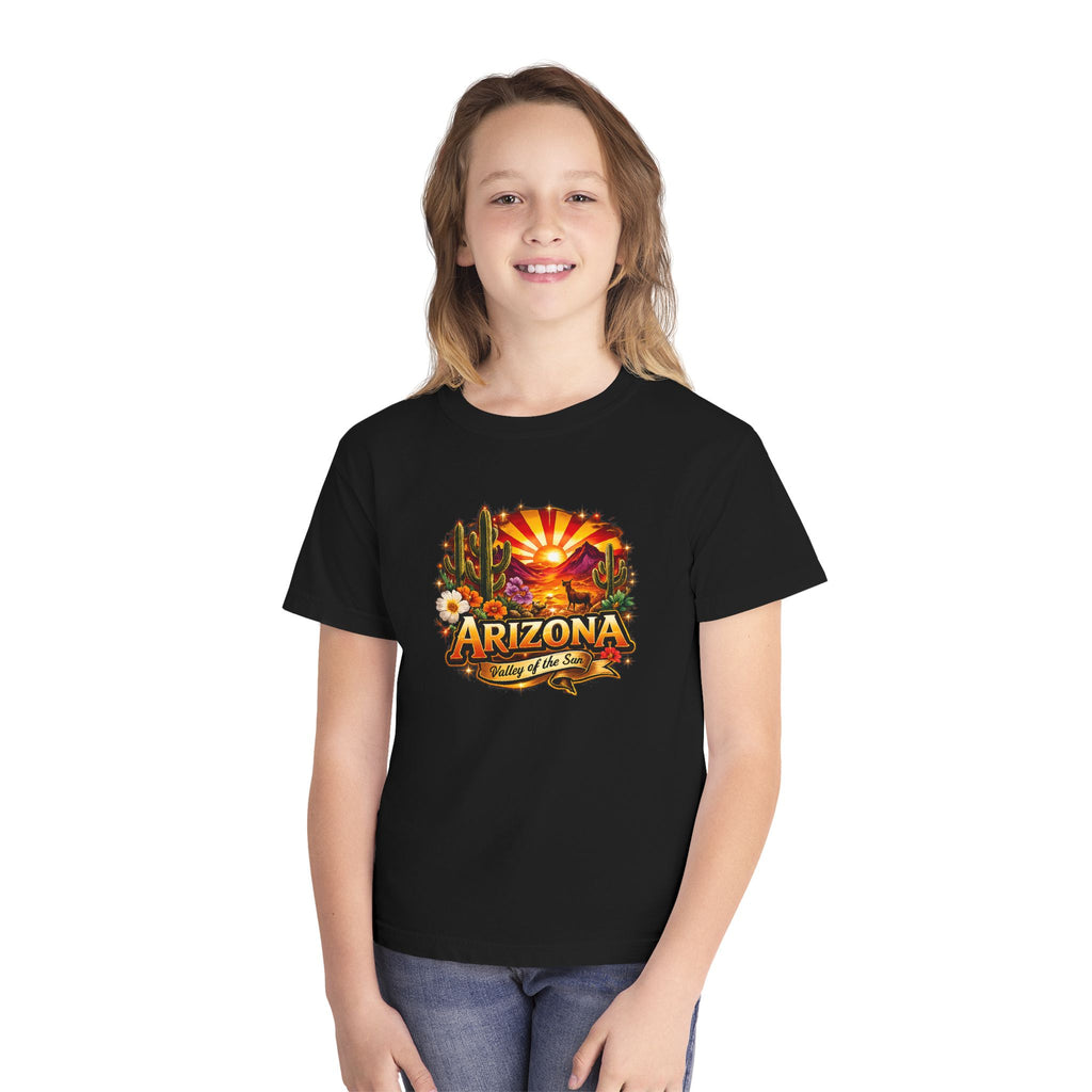 Arizona Vintage Sunset Youth Tee — "Arizona: Valley of the Sun" Graphic