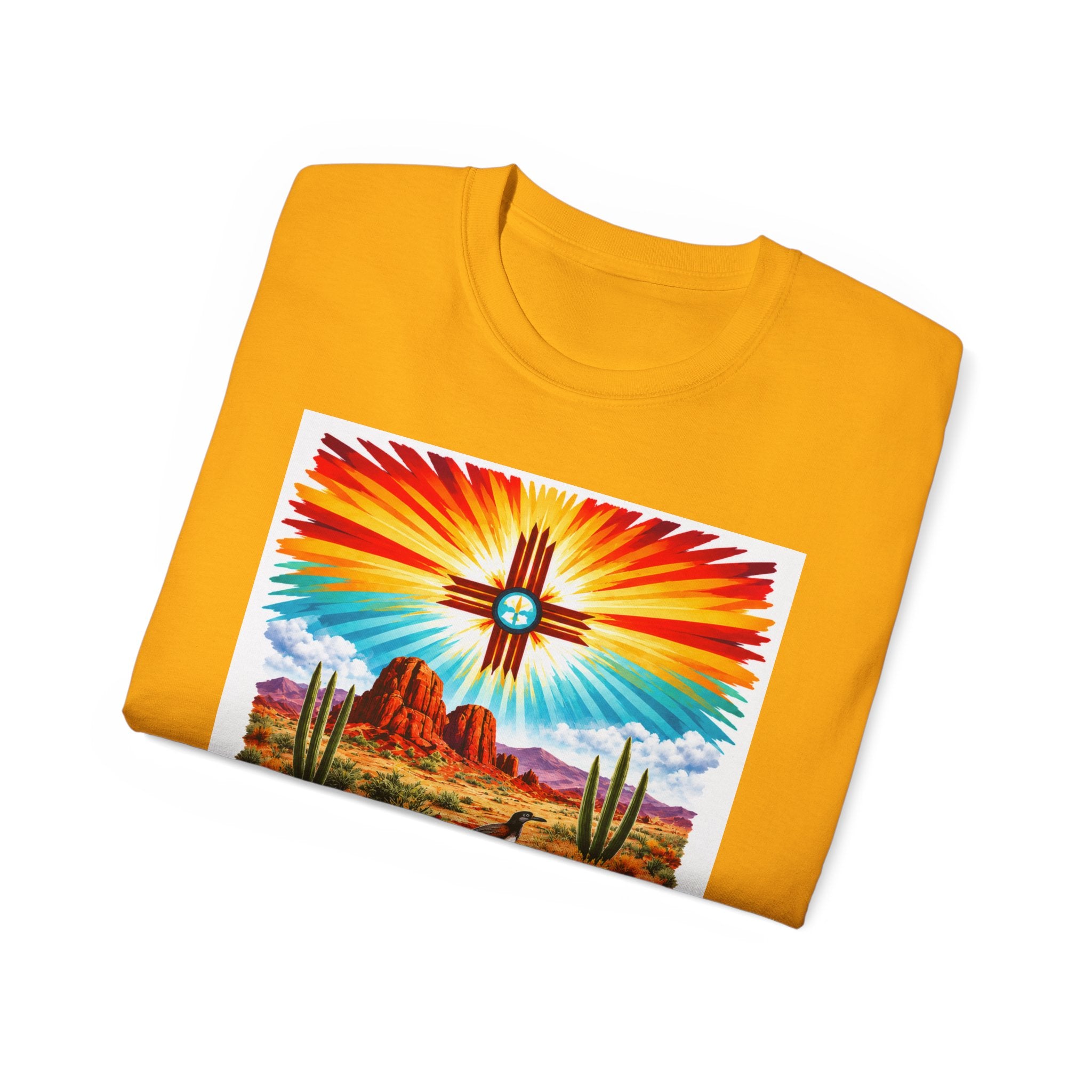 Desert Vibes Arizona T-Shirt – Southwestern Sunset Cactus Graphic with AZ-10 Back