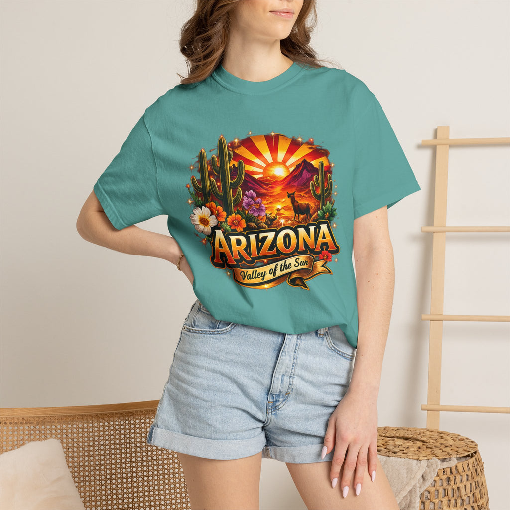 Arizona Sunset Desert T-Shirt — "Arizona: Valley of the Sun" Graphic Tee