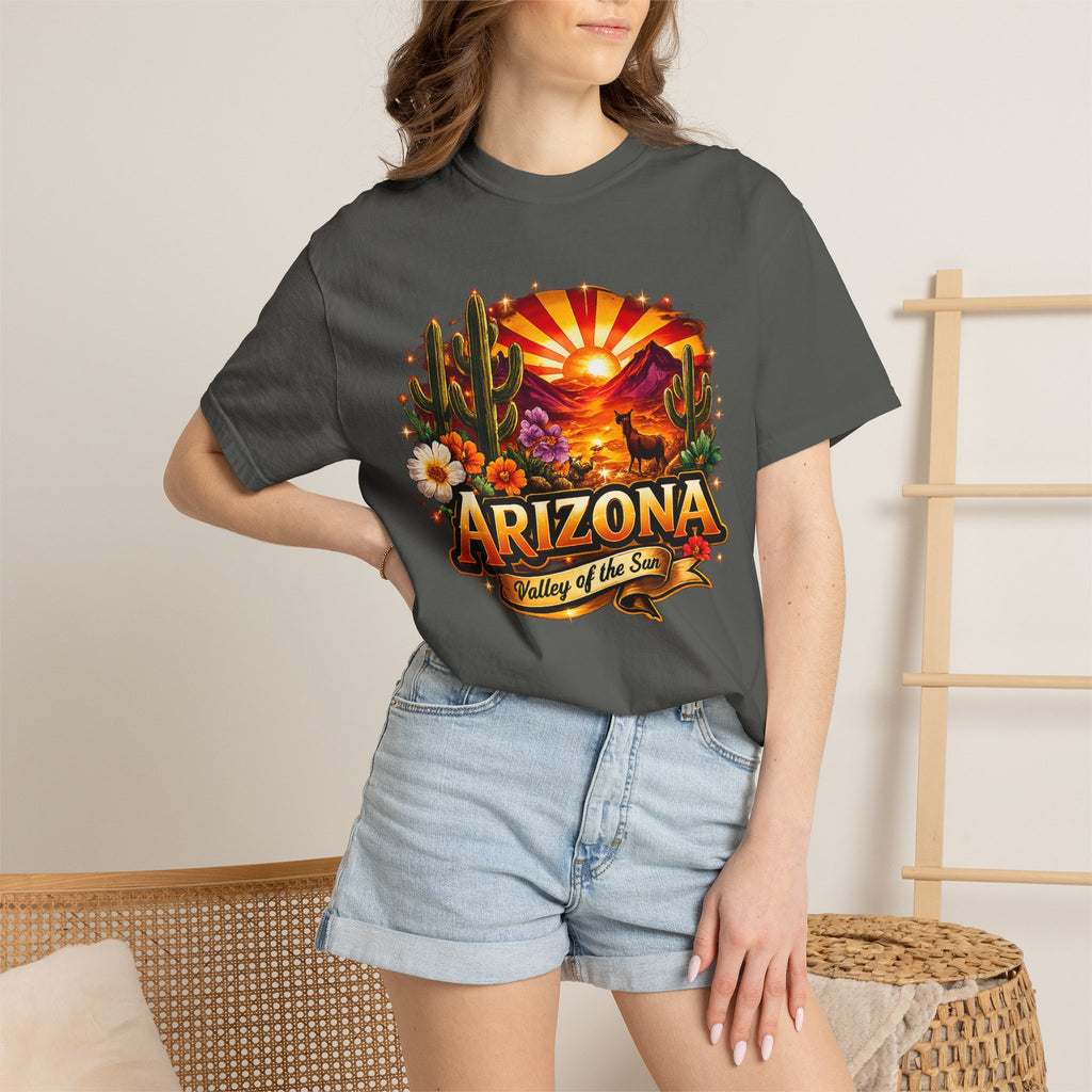 Arizona Sunset Desert T-Shirt — "Arizona: Valley of the Sun" Graphic Tee