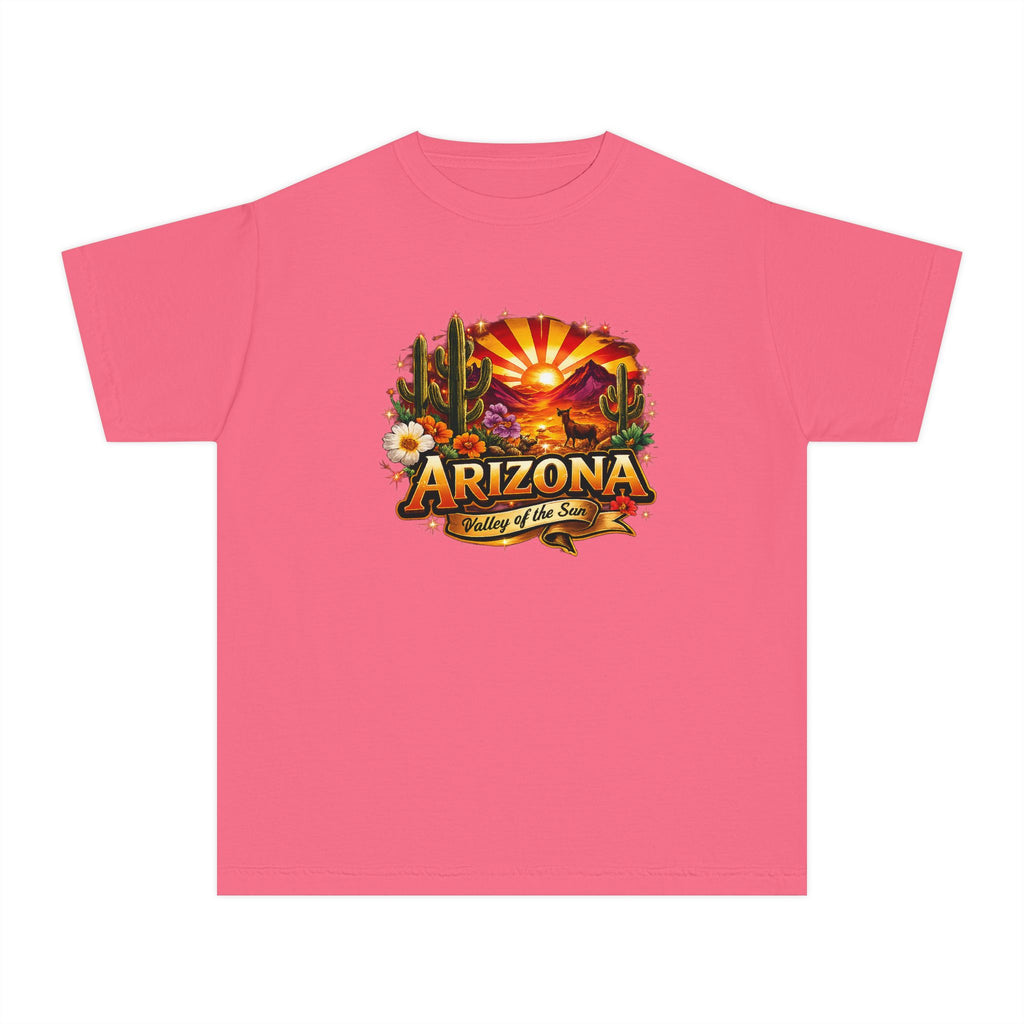 Arizona Vintage Sunset Youth Tee — "Arizona: Valley of the Sun" Graphic