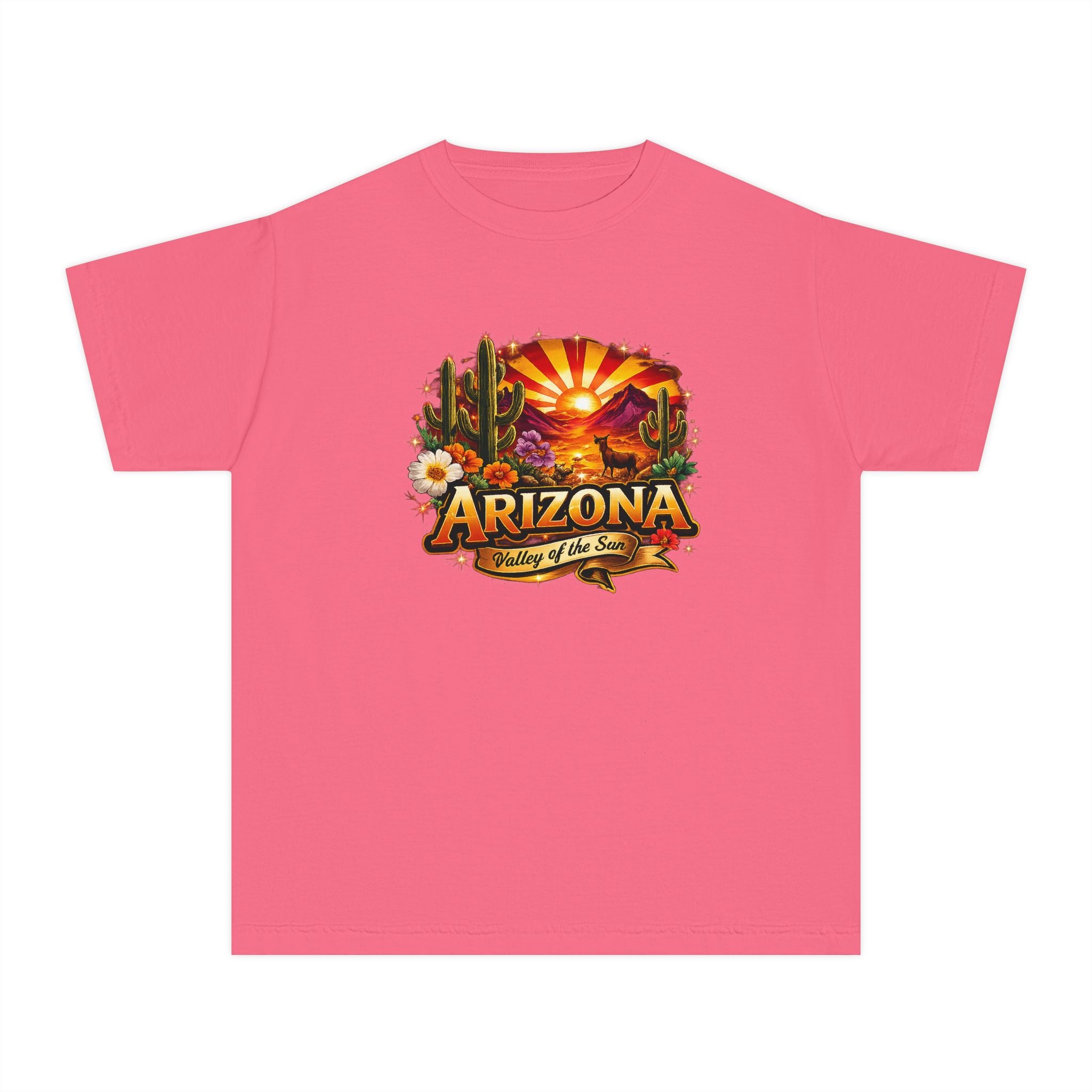 Arizona Vintage Sunset Youth Tee — "Arizona: Valley of the Sun" Graphic