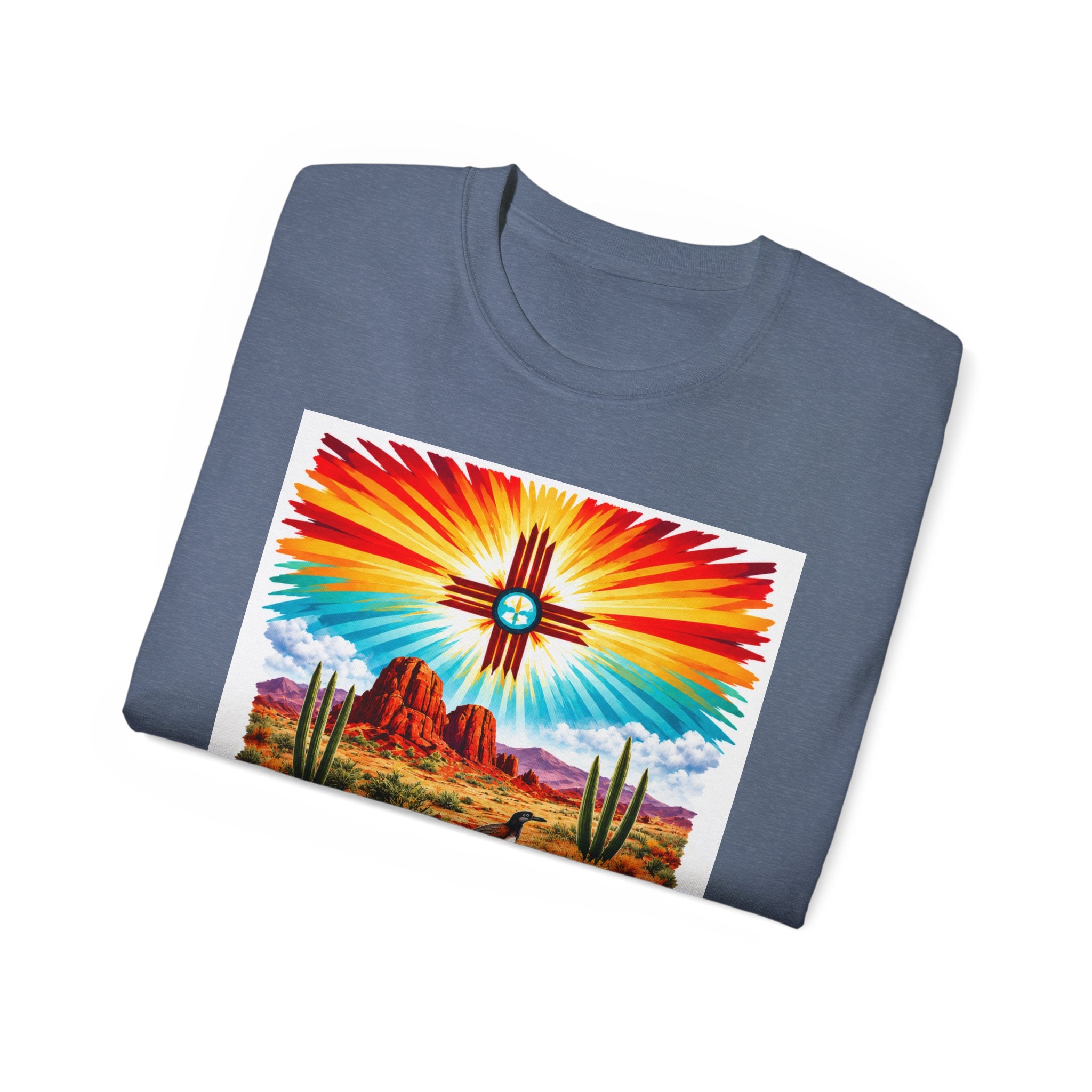 Desert Vibes Arizona T-Shirt – Southwestern Sunset Cactus Graphic with AZ-10 Back