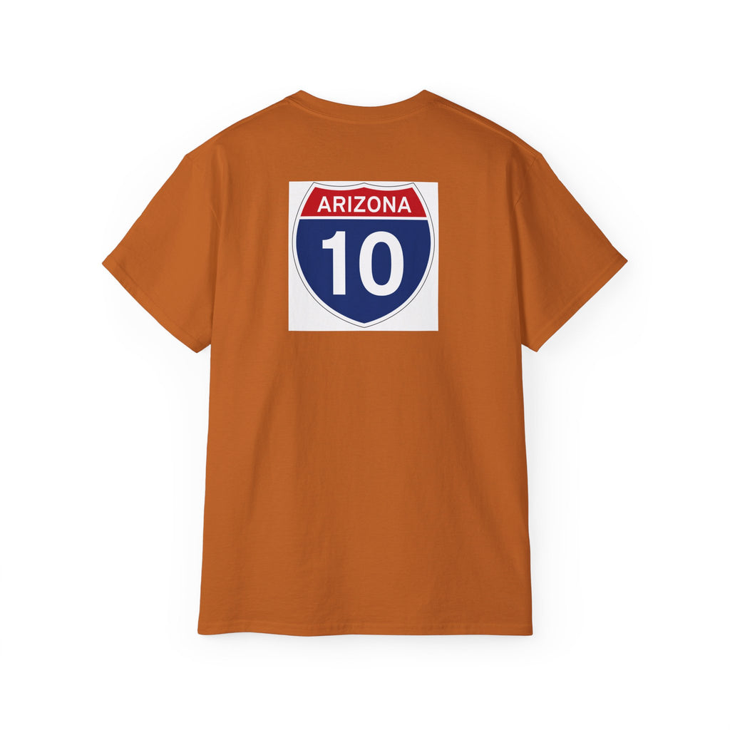 Desert Vibes Arizona T-Shirt – Southwestern Sunset Cactus Graphic with AZ-10 Back