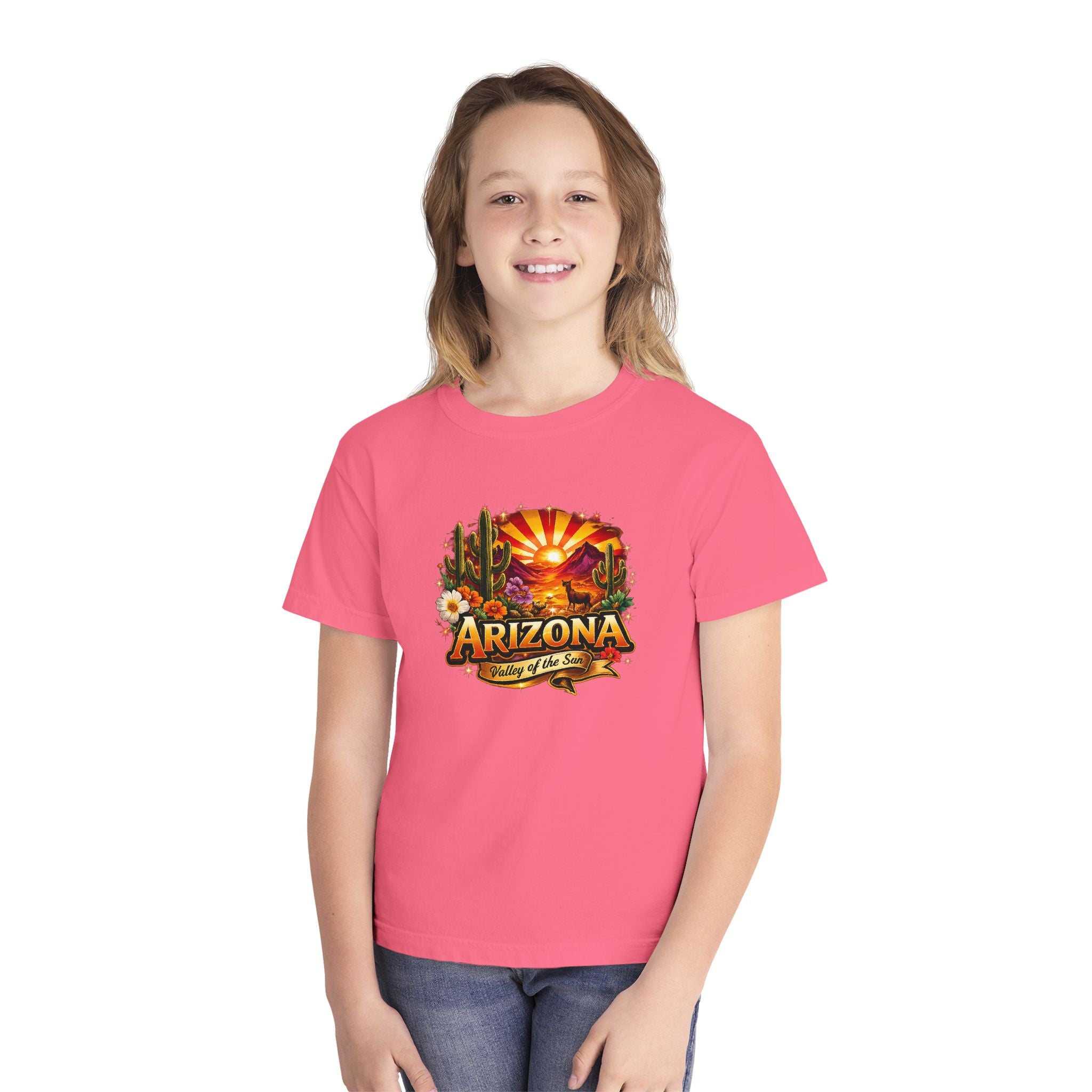 Arizona Vintage Sunset Youth Tee — "Arizona: Valley of the Sun" Graphic