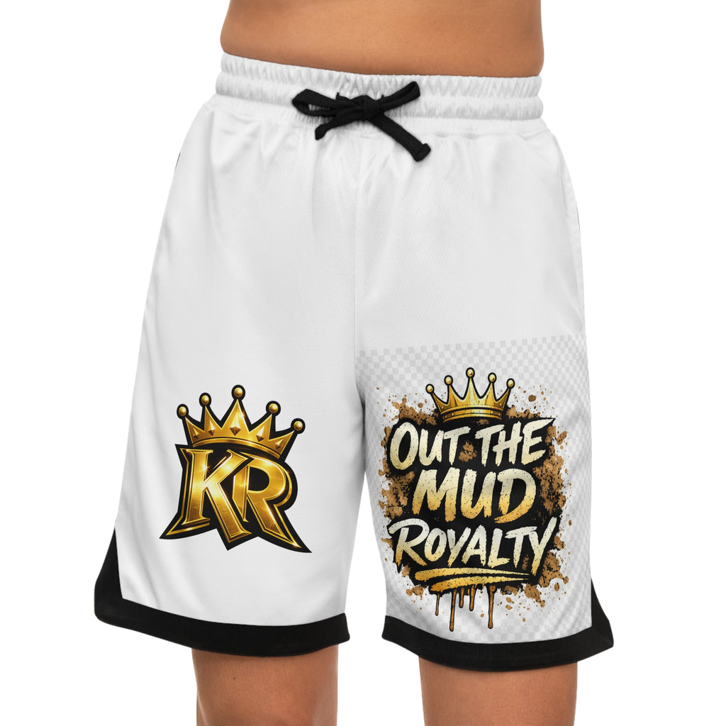 Out the Mud Royalty Basketball Shorts – White AOP Rib Shorts