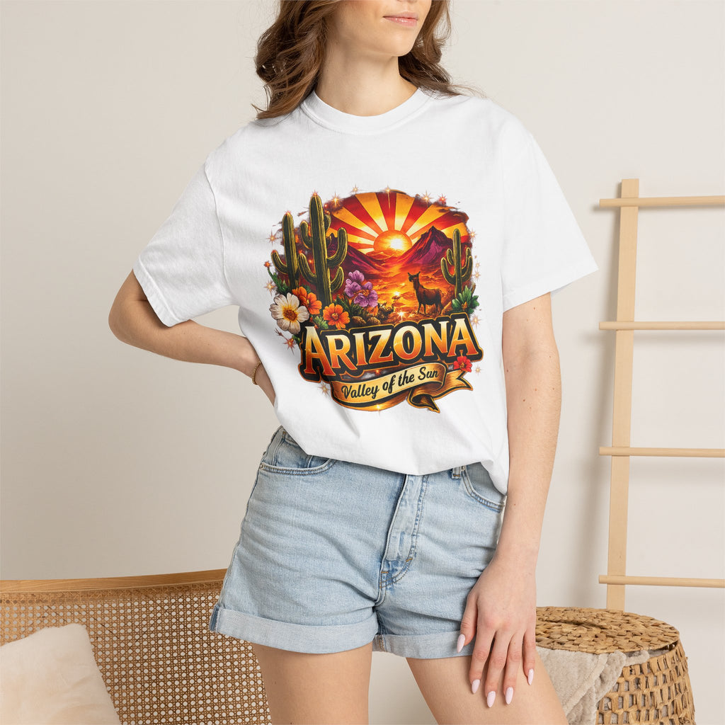 Arizona Sunset Desert T-Shirt — "Arizona: Valley of the Sun" Graphic Tee