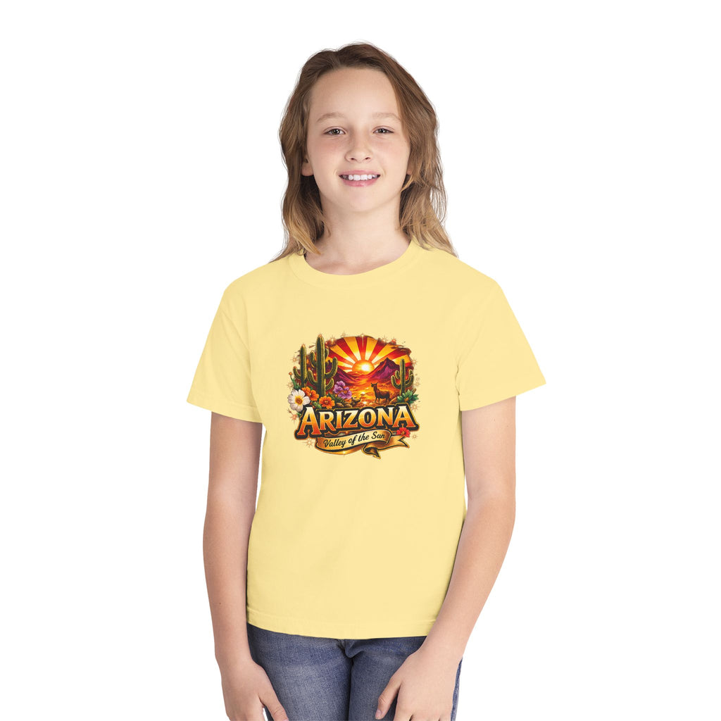Arizona Vintage Sunset Youth Tee — "Arizona: Valley of the Sun" Graphic