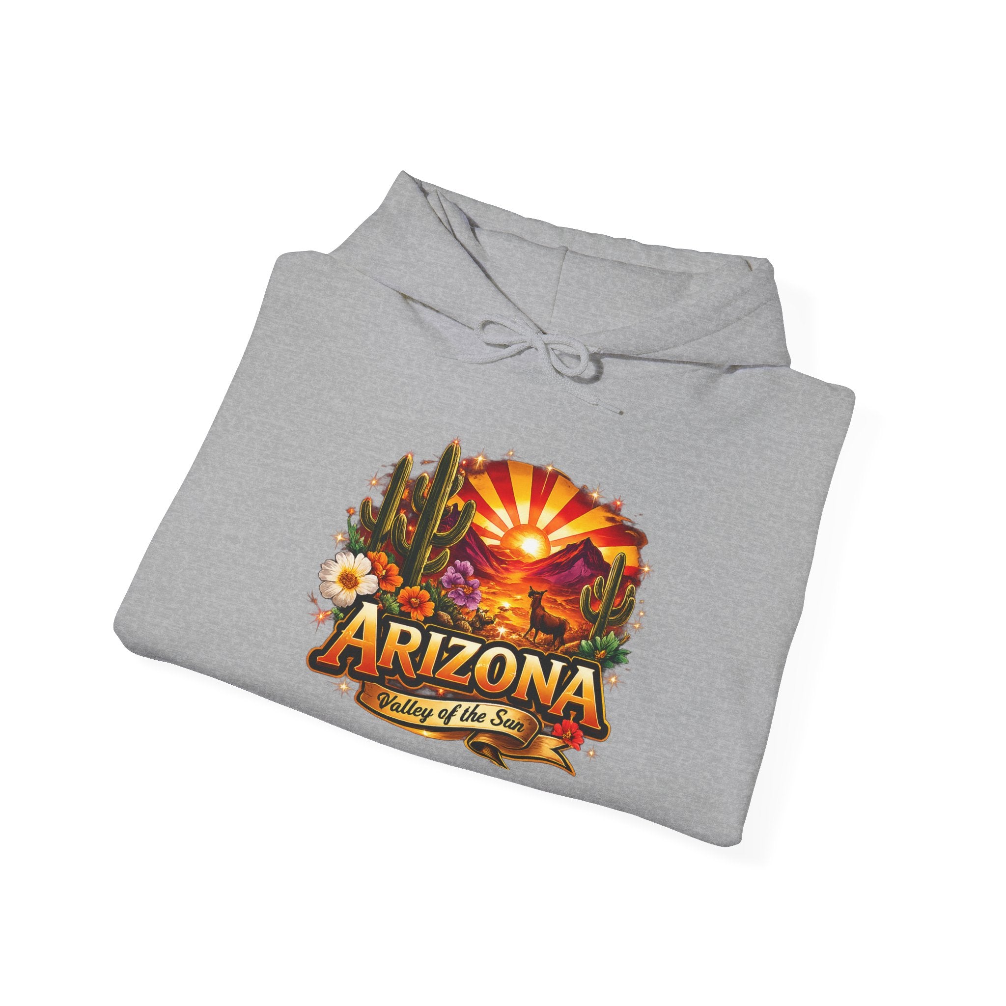 Arizona Sunrise Hoodie — Vintage Desert Travel Graphic Sweatshirt