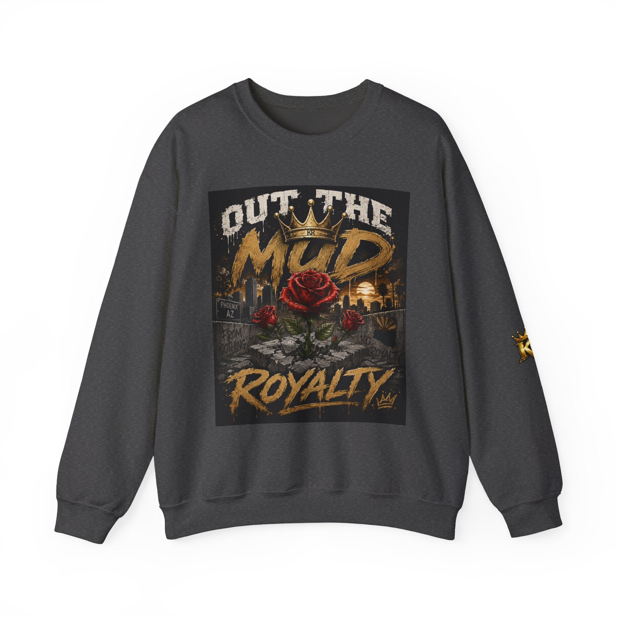 Crewneck Sweatshirt - "Out the Mud Royalty" Vintage Rose & Crown Graphic