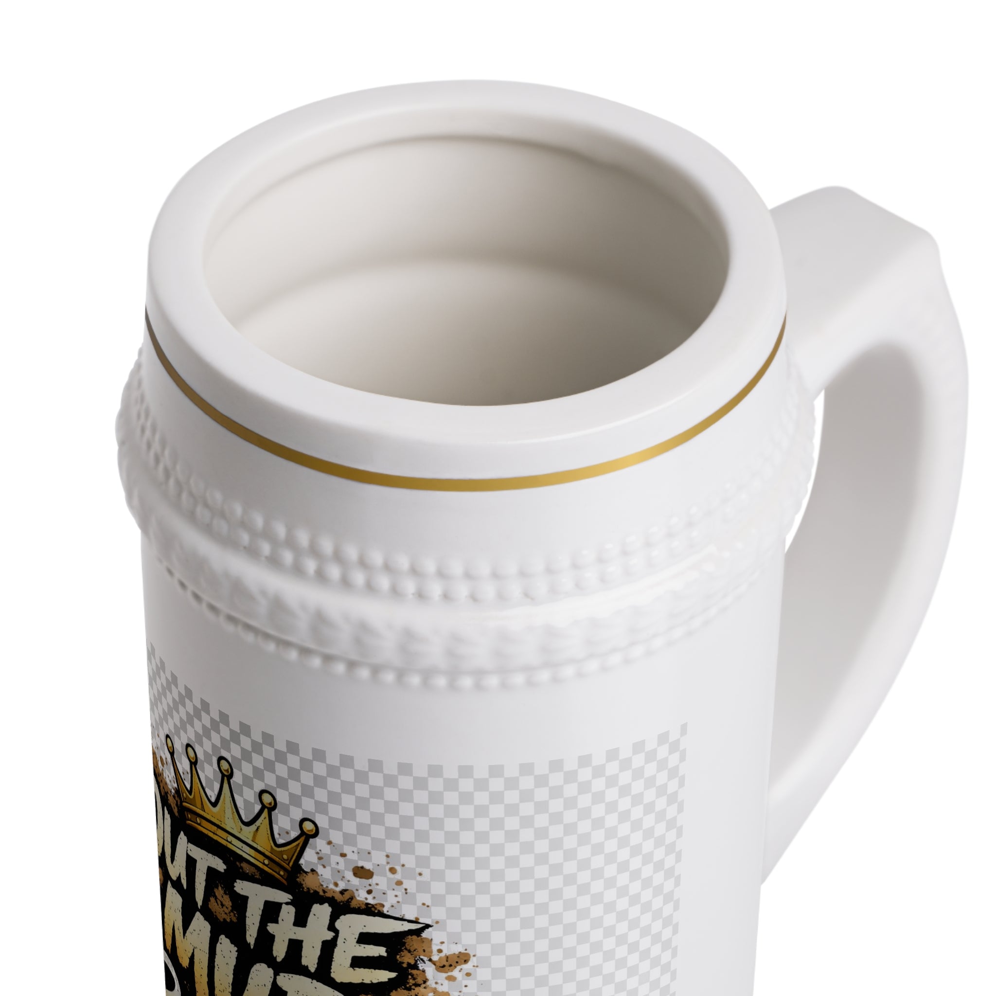 Out the Mud Royalty Beer Stein Mug — Mud-Splatter Crown Design for Off-Road & Motocross Fans