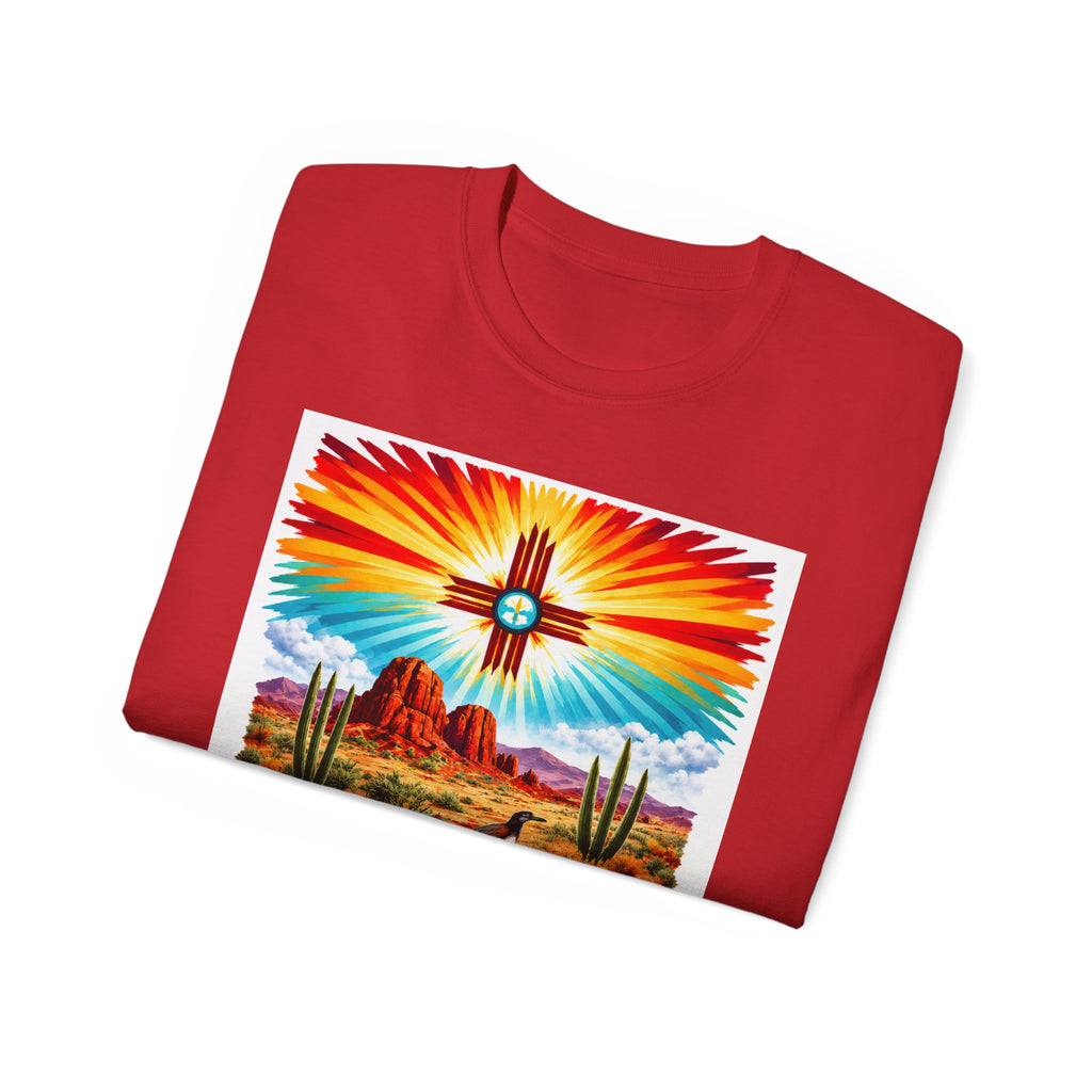 Desert Vibes Arizona T-Shirt – Southwestern Sunset Cactus Graphic with AZ-10 Back