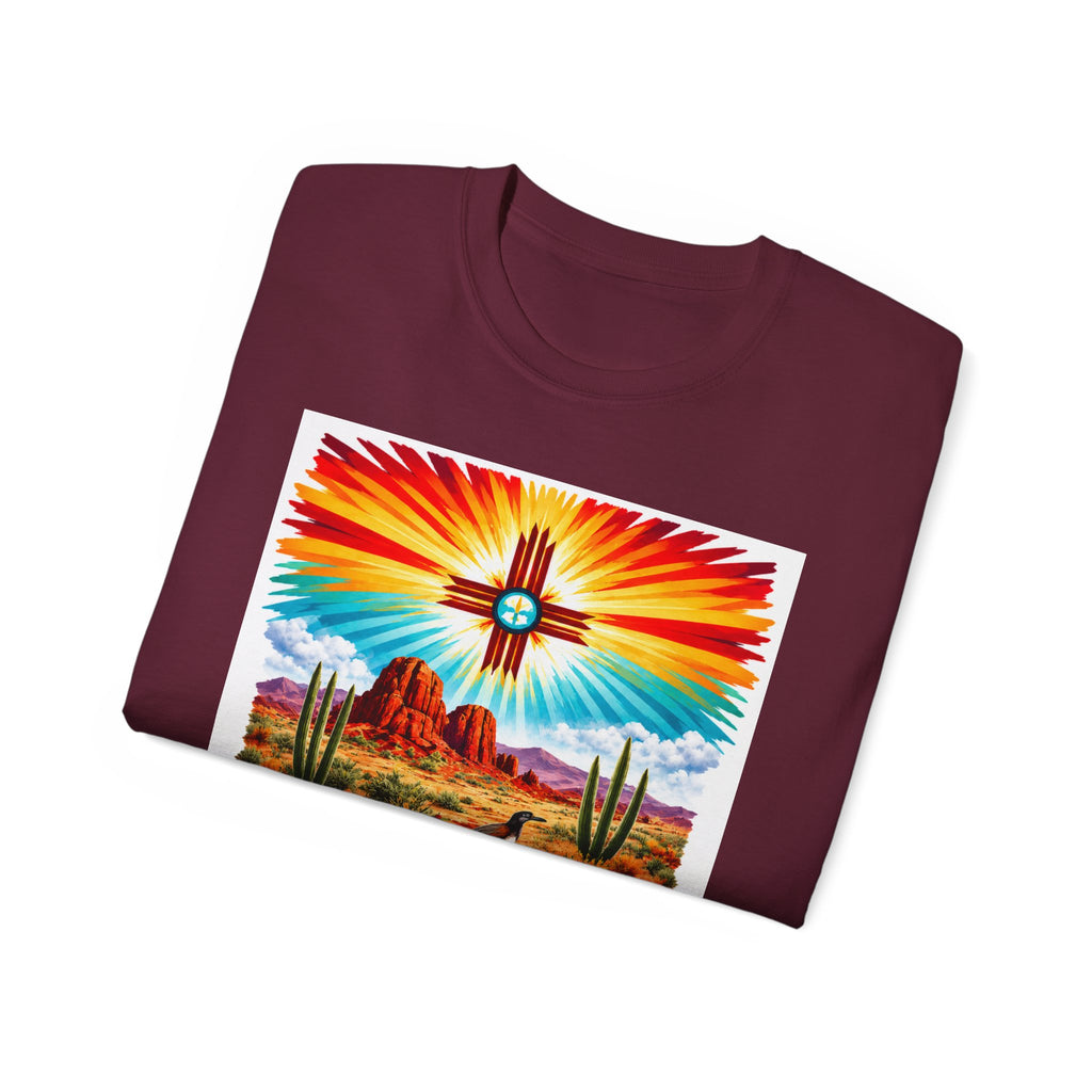 Desert Vibes Arizona T-Shirt – Southwestern Sunset Cactus Graphic with AZ-10 Back