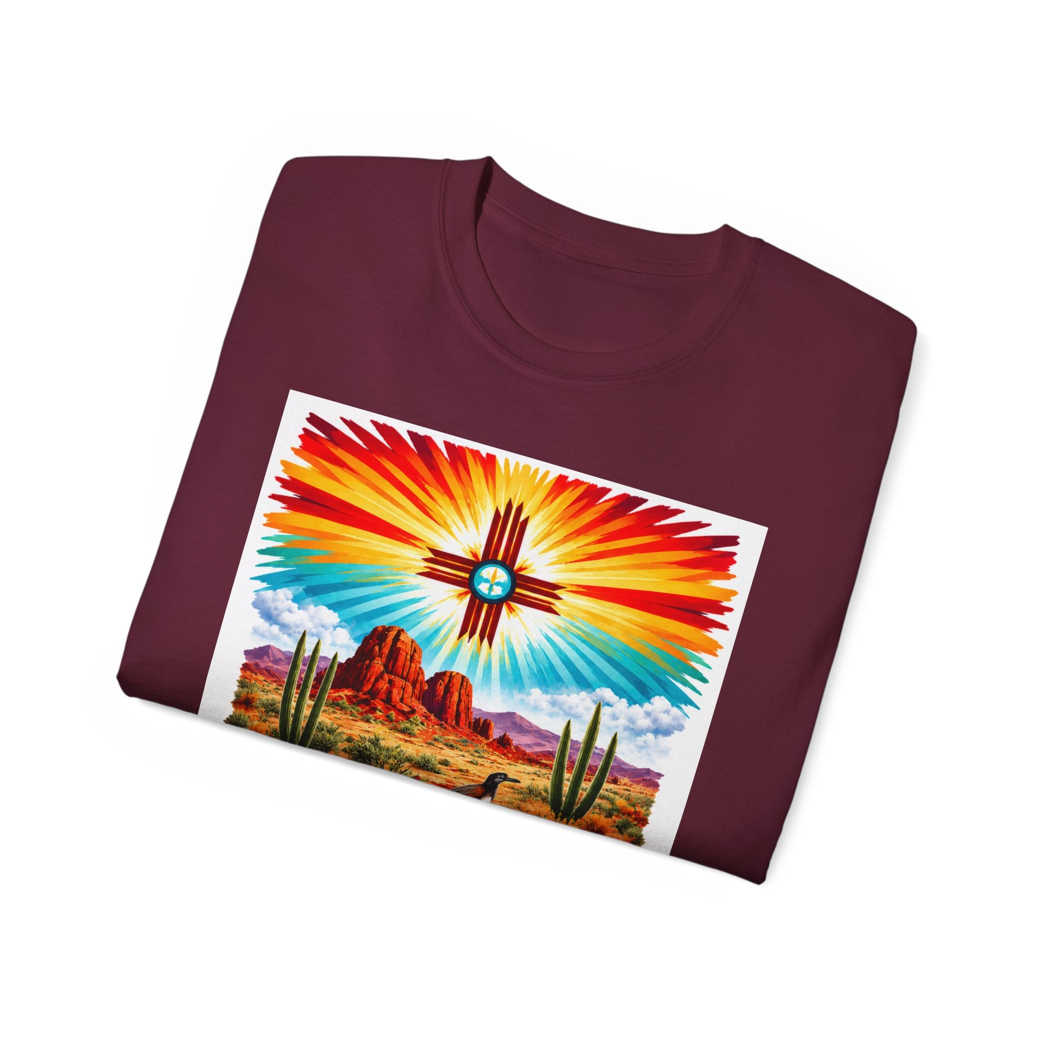Desert Vibes Arizona T-Shirt – Southwestern Sunset Cactus Graphic with AZ-10 Back