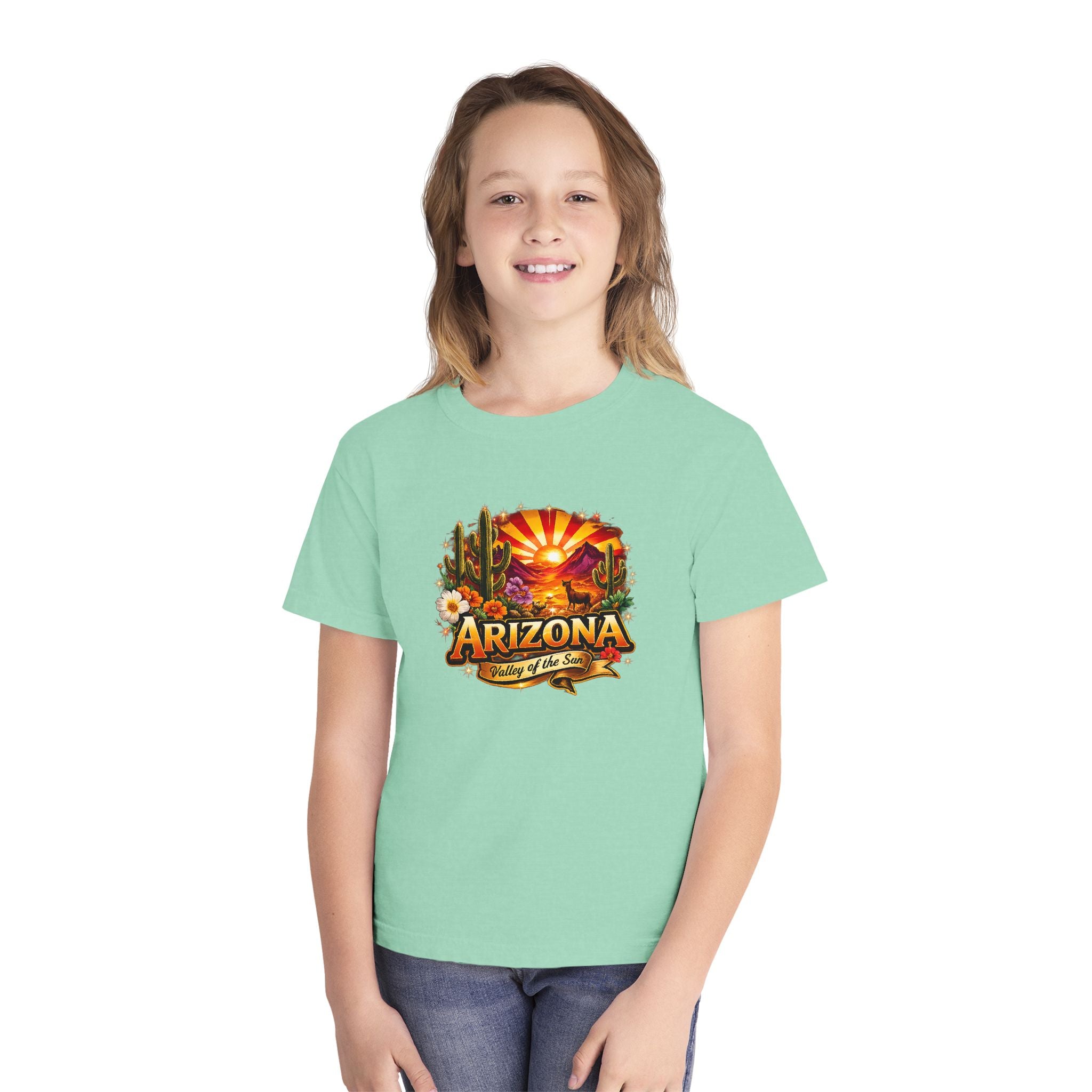Arizona Vintage Sunset Youth Tee — "Arizona: Valley of the Sun" Graphic