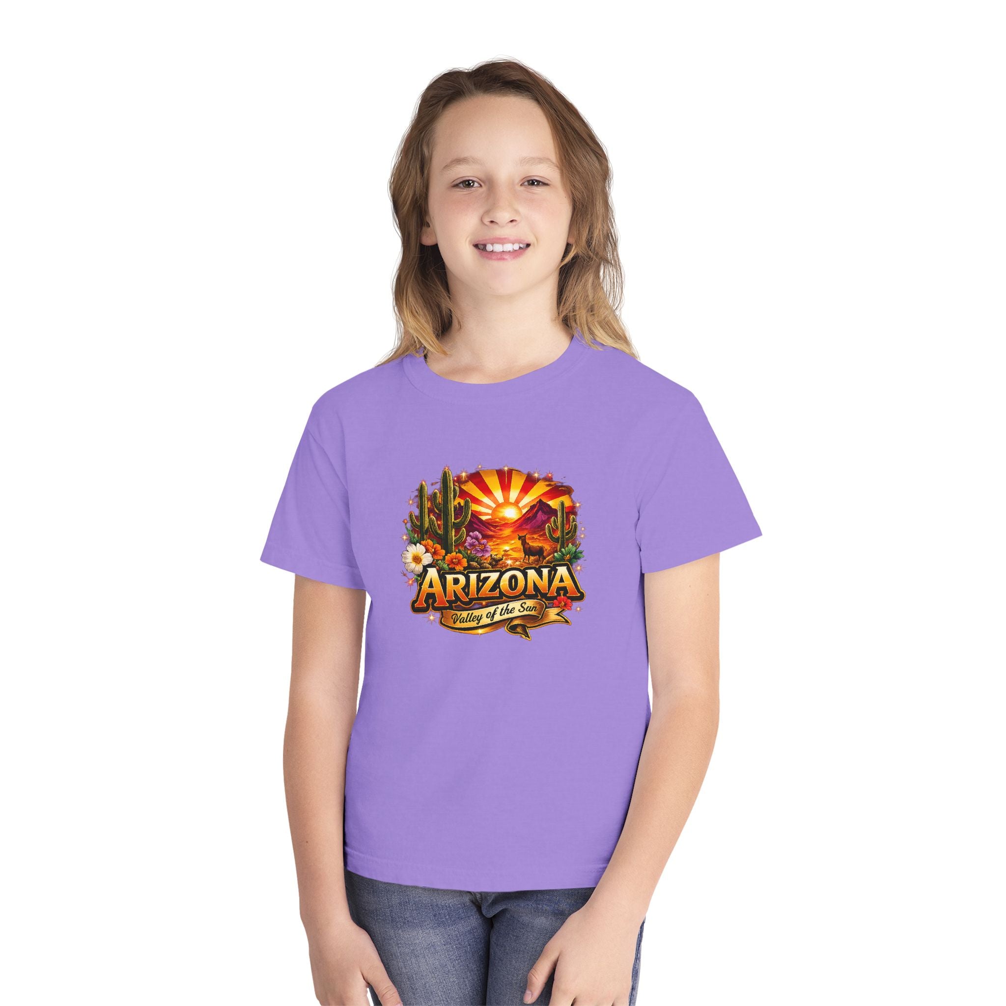 Arizona Vintage Sunset Youth Tee — "Arizona: Valley of the Sun" Graphic