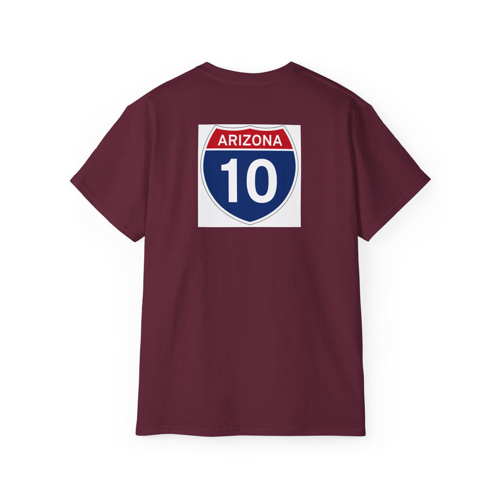 Desert Vibes Arizona T-Shirt – Southwestern Sunset Cactus Graphic with AZ-10 Back