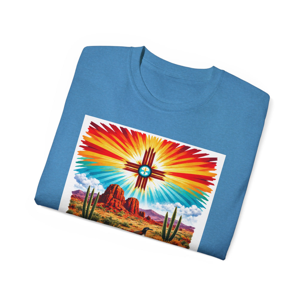 Desert Vibes Arizona T-Shirt – Southwestern Sunset Cactus Graphic with AZ-10 Back